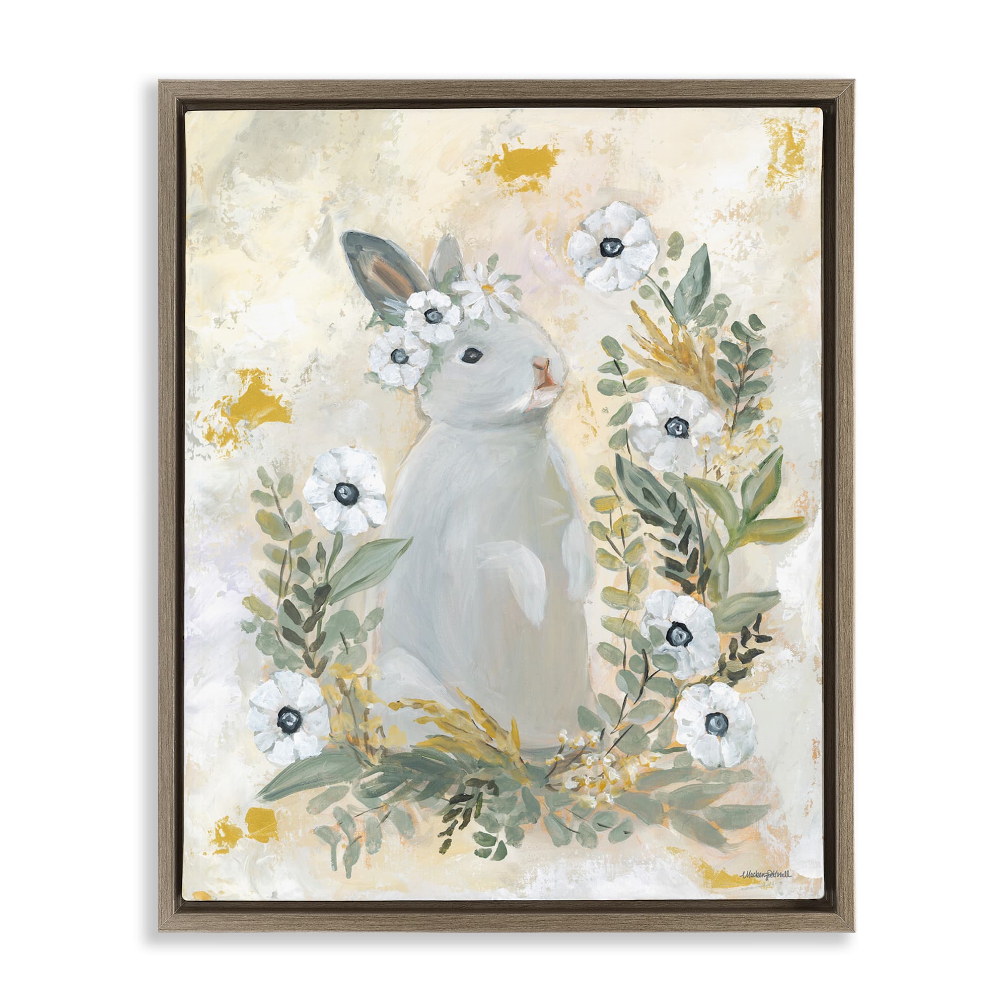 Stupell Industries Bunny with White Blooms Floating Frame Wall Art