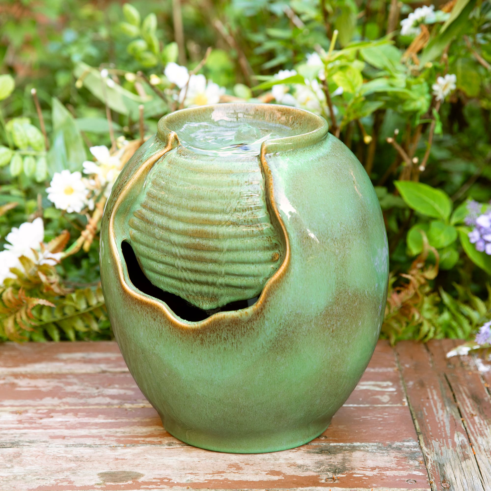 Glitzhome® 11.5" Sage Green Pot Tabletop Fountain with Pump