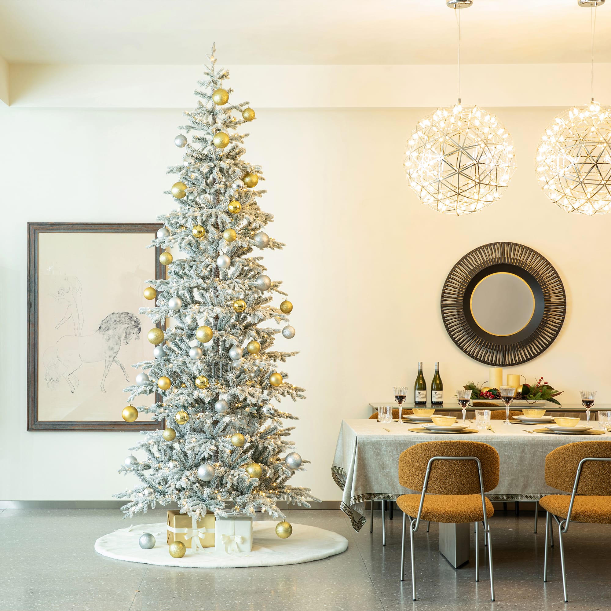 10ft. Pre-Lit Deluxe Flocked Fir Artificial Christmas Tree, Warm White Lights