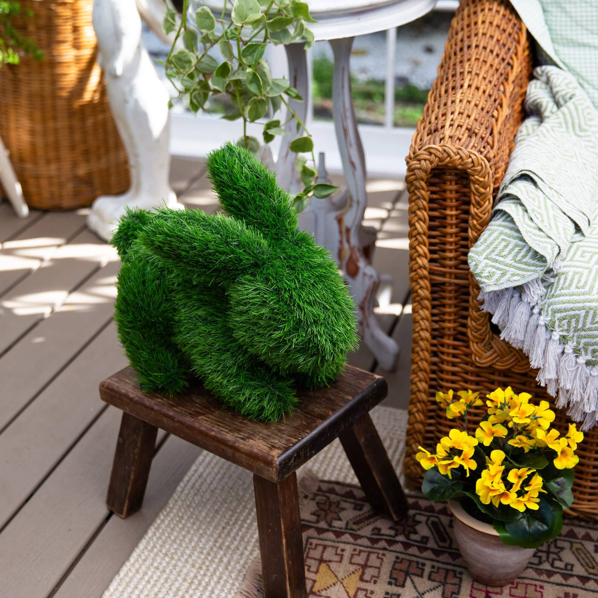 14in. UV Resistant Artificial Grass Garden Plush Topiary Bunny Rabbit (Indoor/Outdoor)