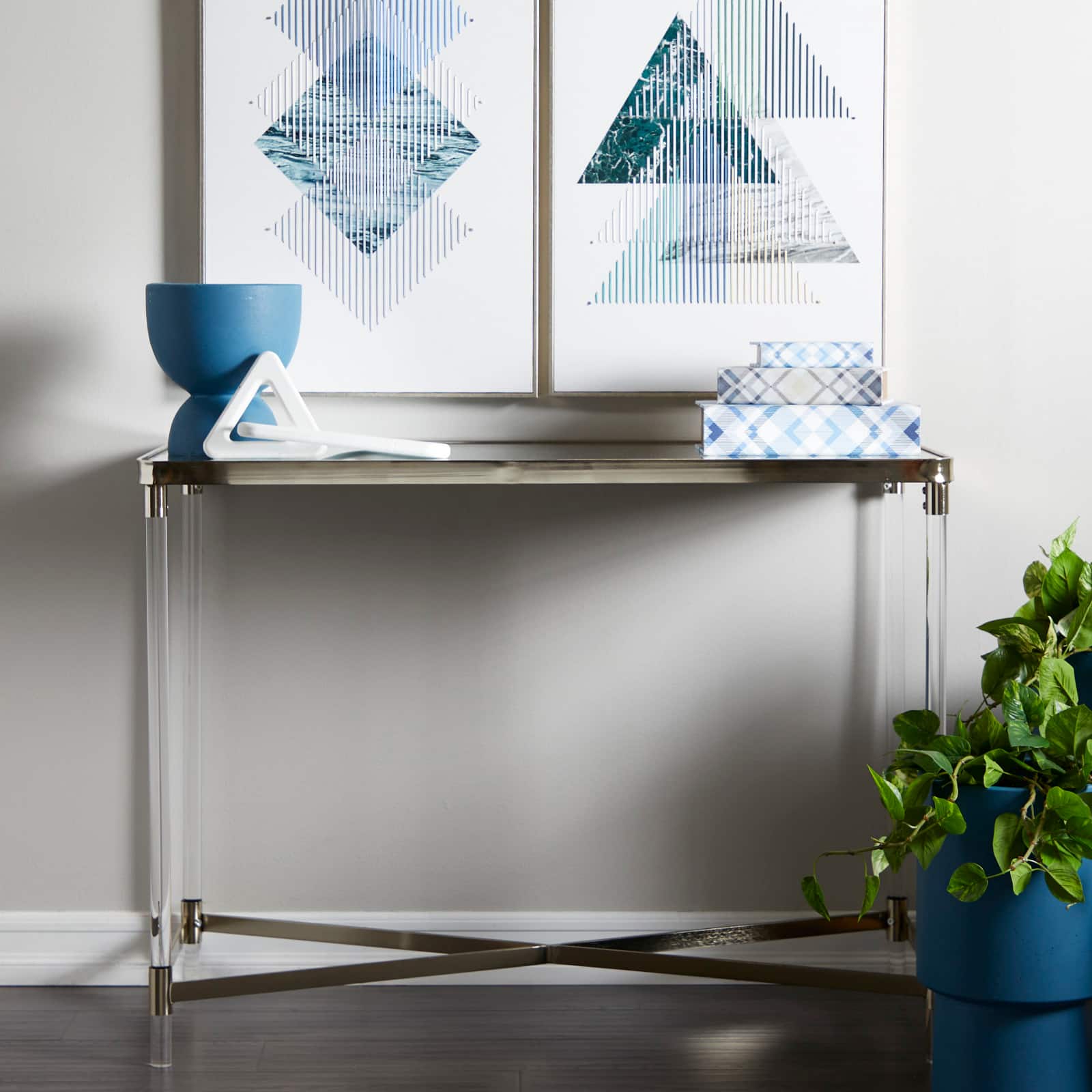 Silver Metal Contemporary Console Table, 44" x 19" x 33"