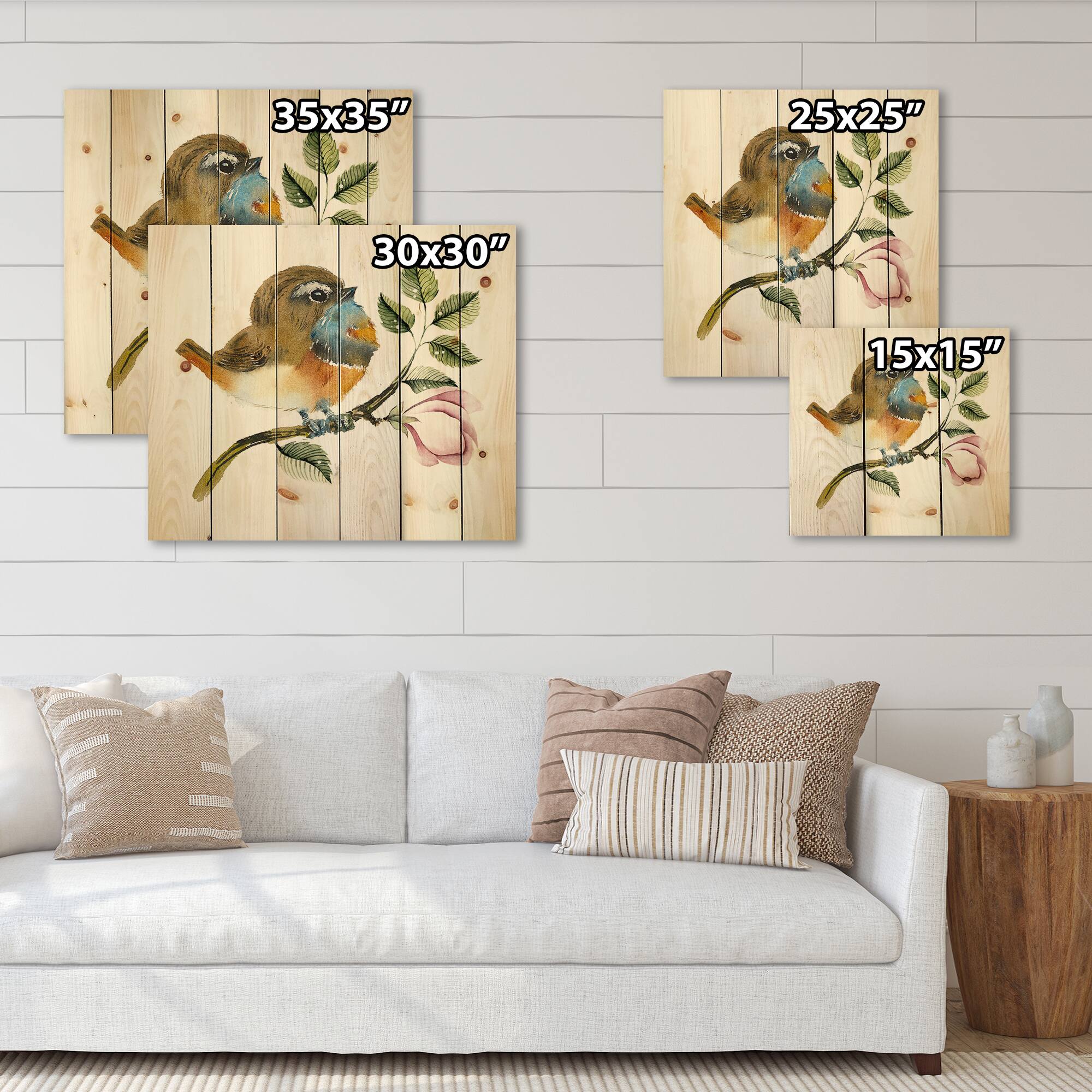 Designart - Bluethroat Bird On A Branch - Traditional Print on Natural Pine Wood