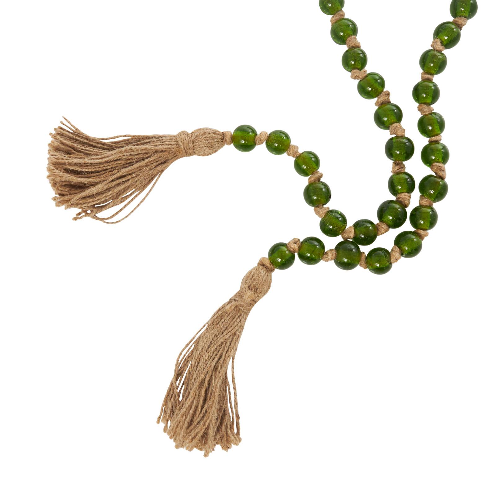 Ivory and Iris 87" Handmade Round Glass Beaded Garland with Jute Tassel