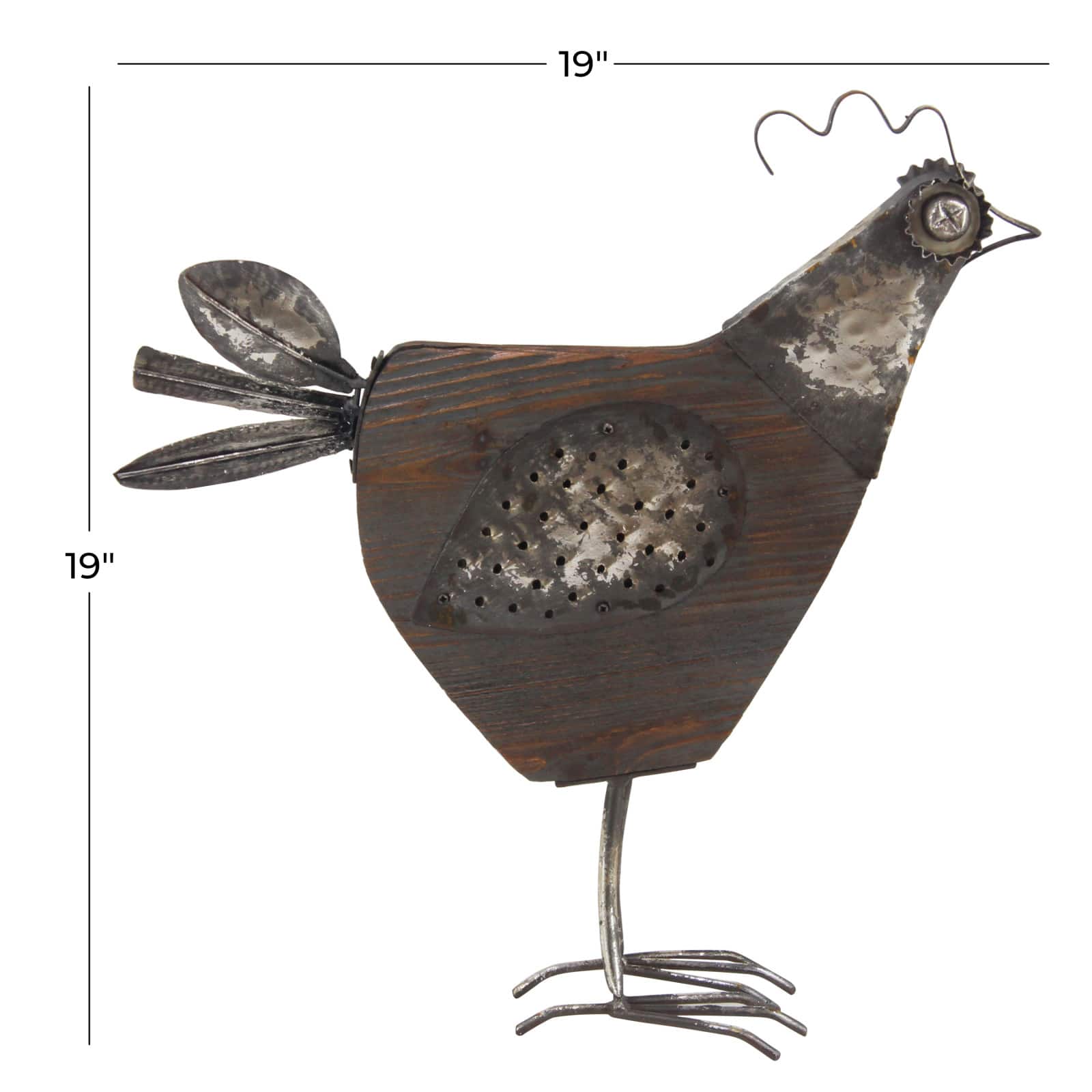 19" Black Wood Farmhouse Rooster Garden Sculpture