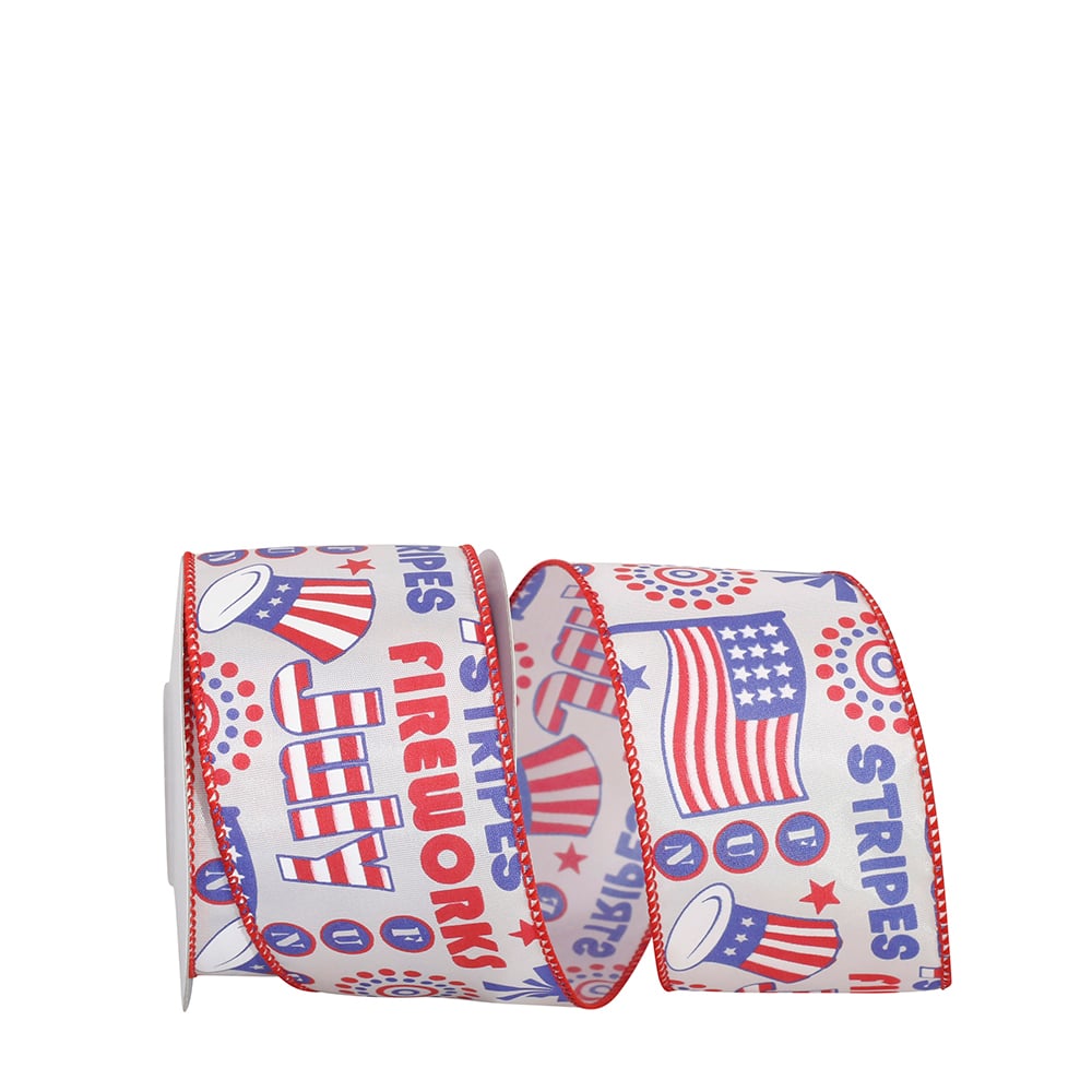 JAM Paper 2.5" x 10yd. Red, White & Blue Fourth Of July Fun Wired Ribbon