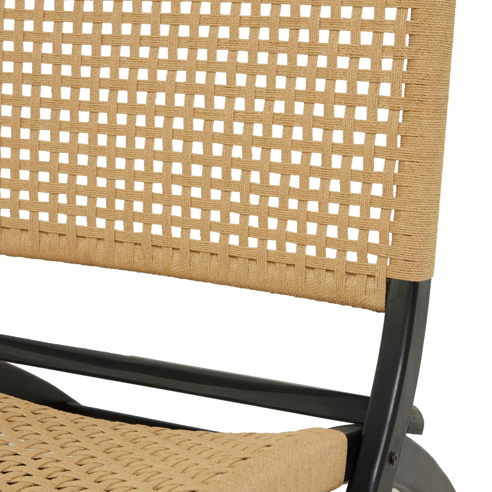 34" Black Wood Handmade Woven  Folding Chair