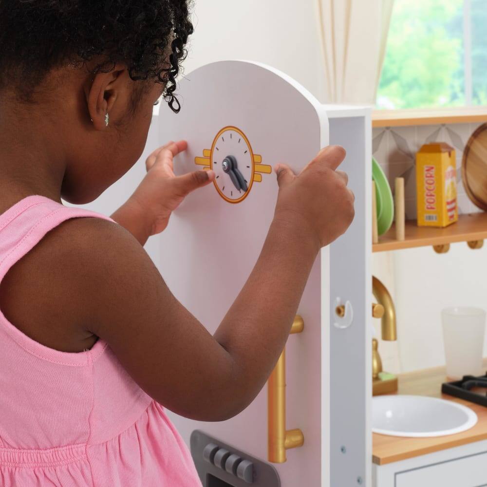 KidKraft White Wooden Vintage Play Kitchen with Ice Maker, Play Phone & Accessories