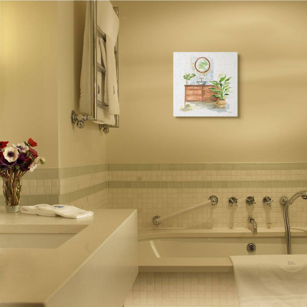 Stupell Industries Home Interior Bathroom Vanity Cabinets Blue Brown Painting Canvas Wall Art
