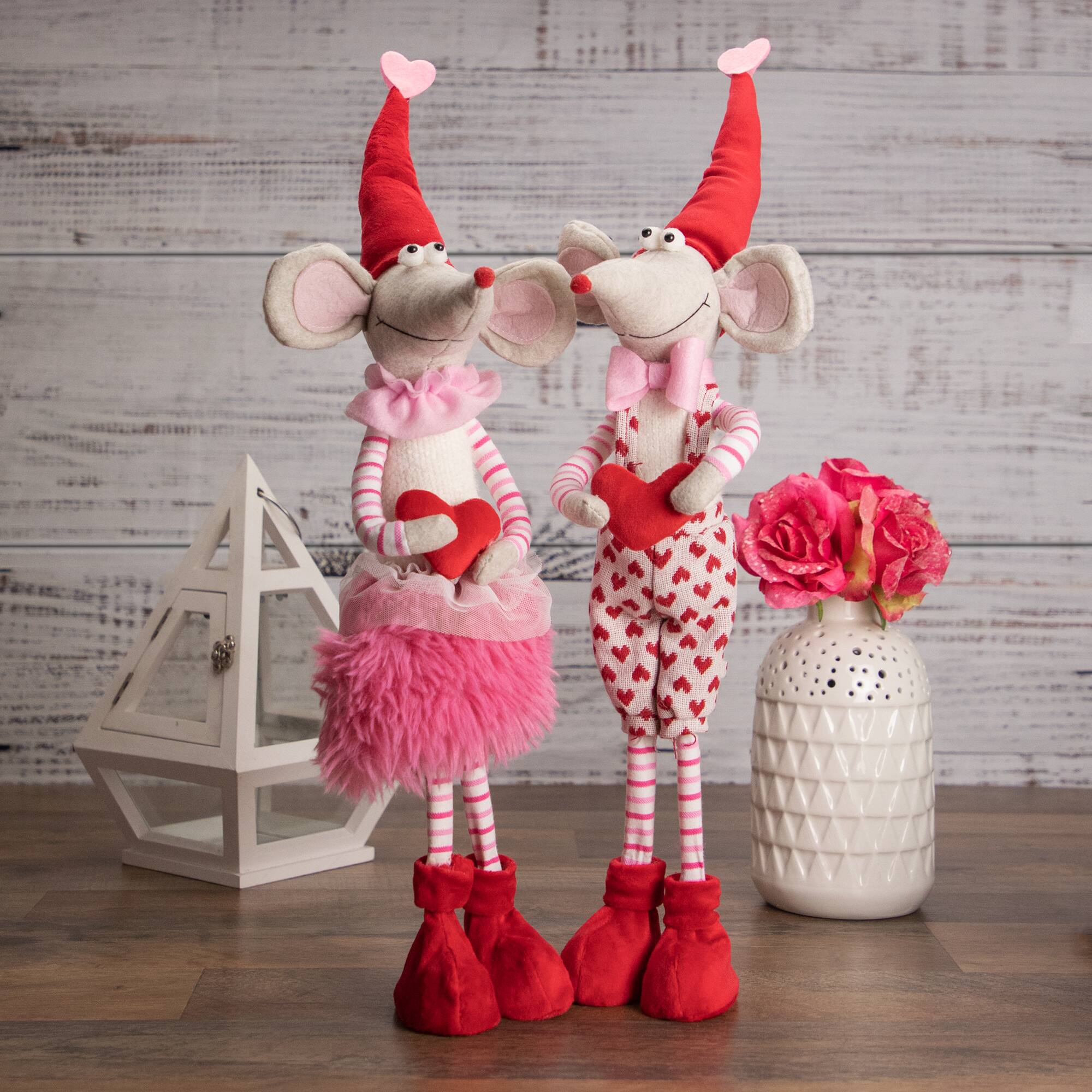 20" Standing Plush Girl Mouse Valentine's Day Figure