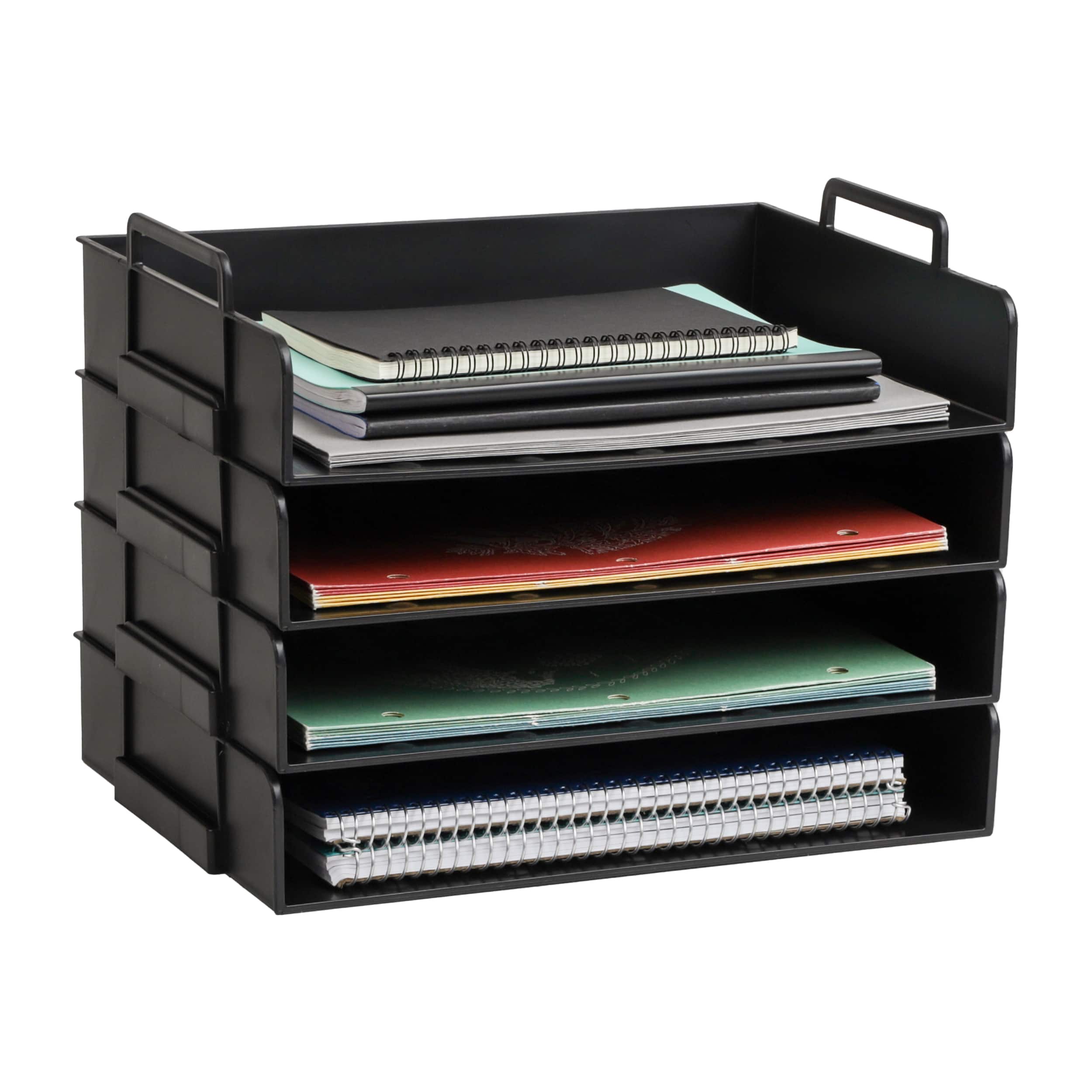 Mind Reader Stackable Paper Tray, Desktop Organizer, File Storage, Office, Plastic, 4 Pcs