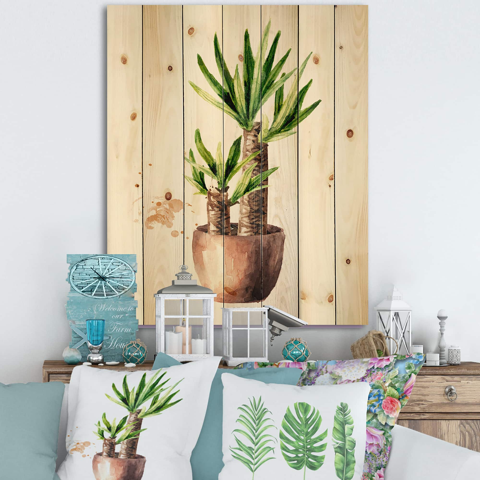 Designart - Yucca Tree In The Ceramic Flower Pot