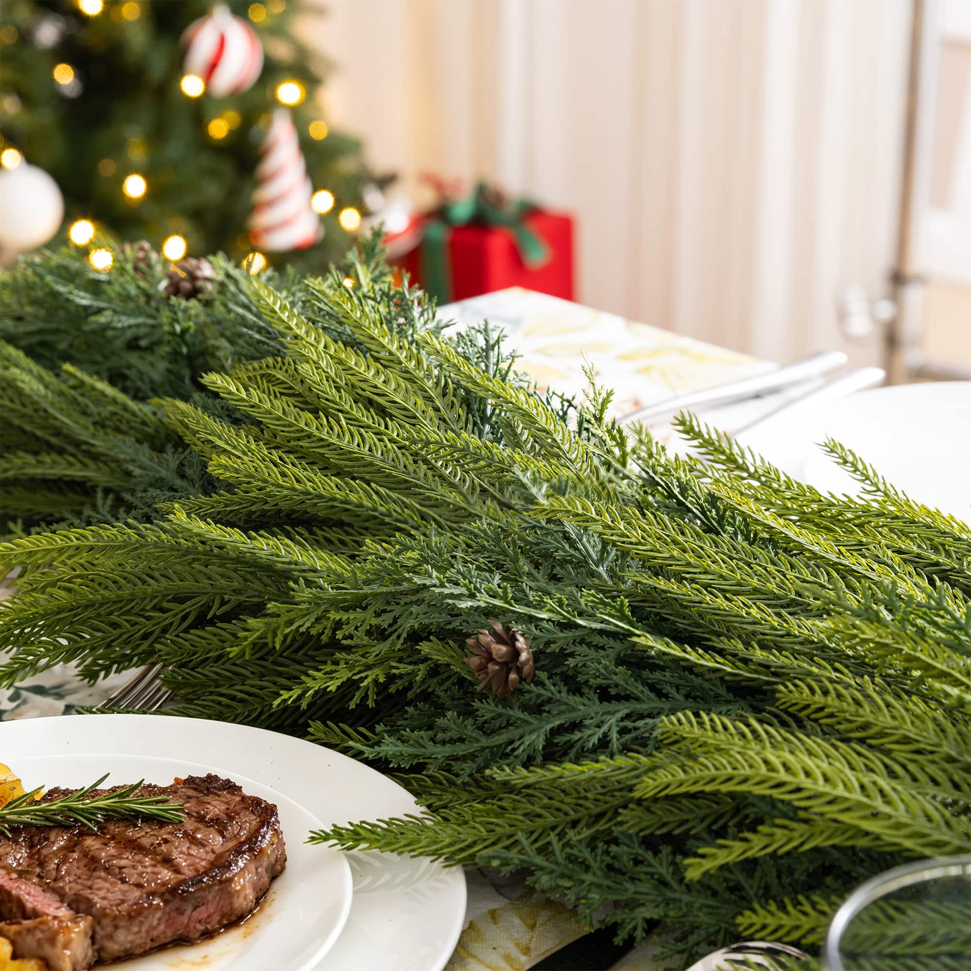 Glitzhome® 9ft. Christmas Full Greenery Mixed PE Dripping Garland with Pinecones, Set of 2