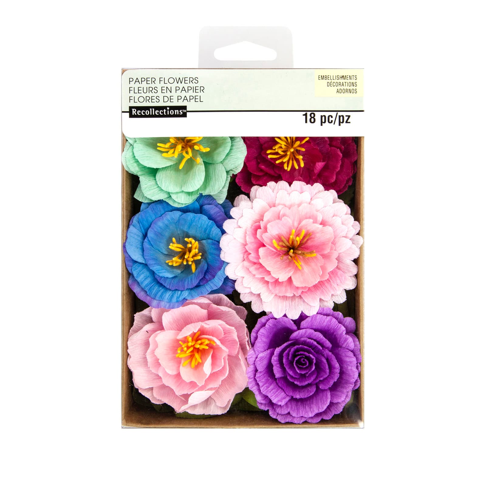 12 Packs: 18 ct. (216 total) Mint, Blue & Pink Crepe Flower Embellishments by Recollections™