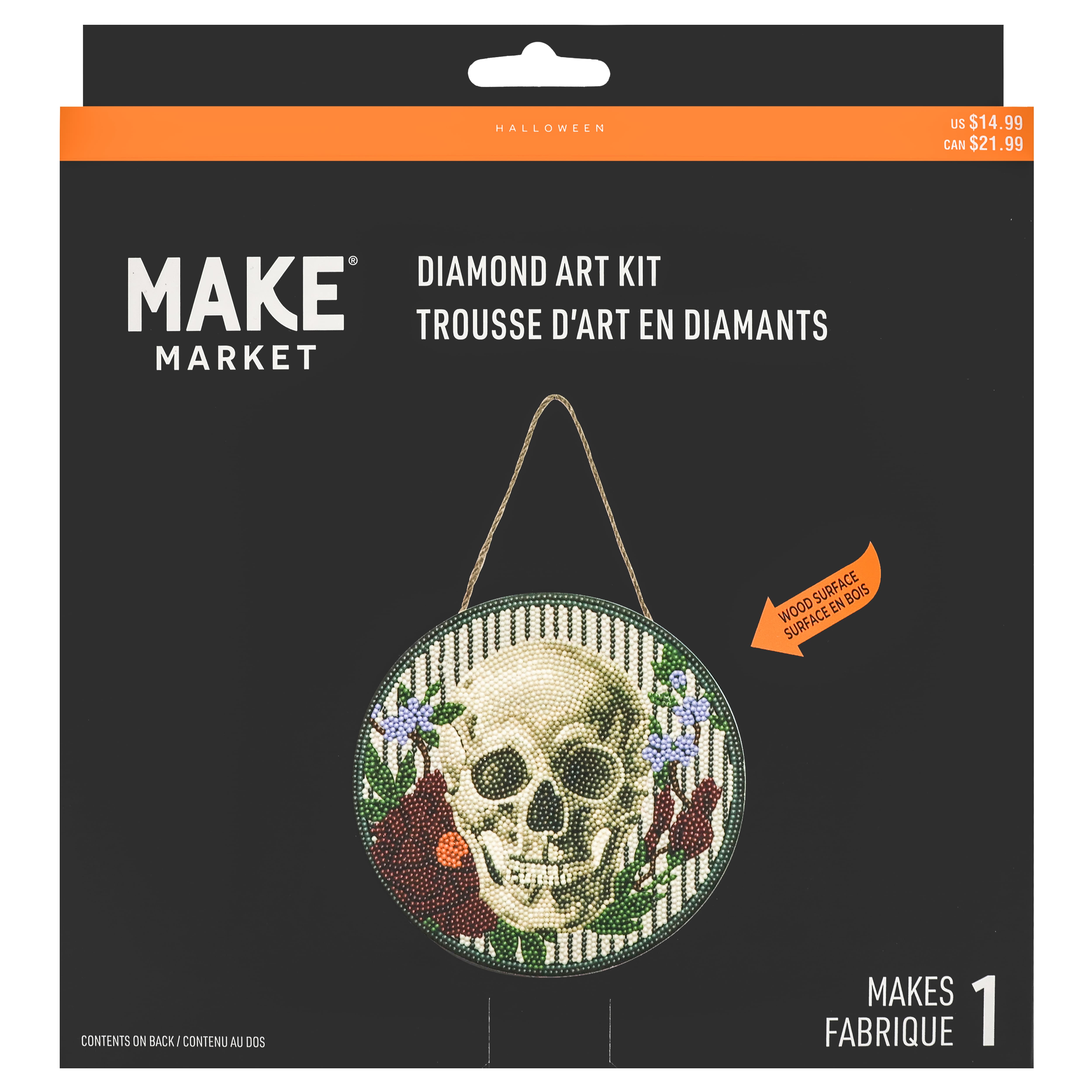 8" Floral Skull Round Wood Plaque Diamond Art Kit by Make Market®