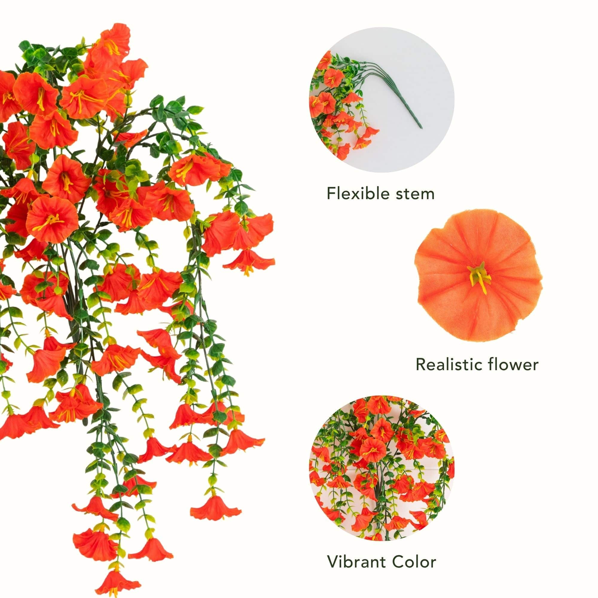 30" UV Resistant Artificial Morning Glory Hanging Plants, 6ct.