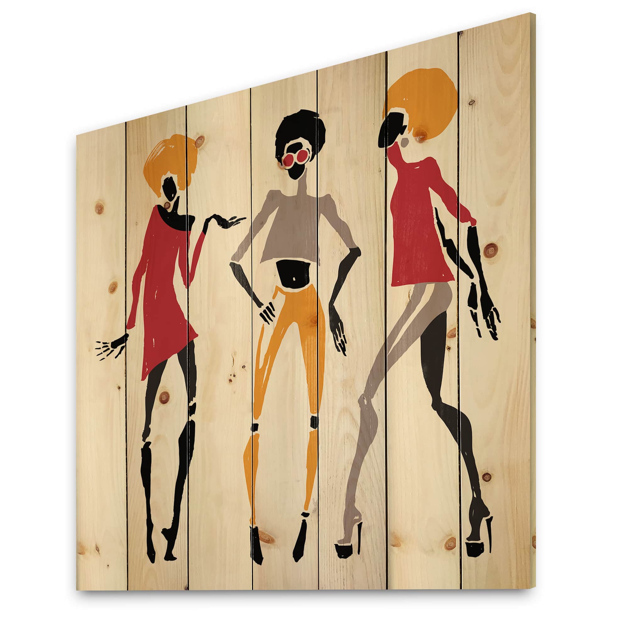 Designart - African American Women Silhouettes I - Modern Print on Natural Pine Wood