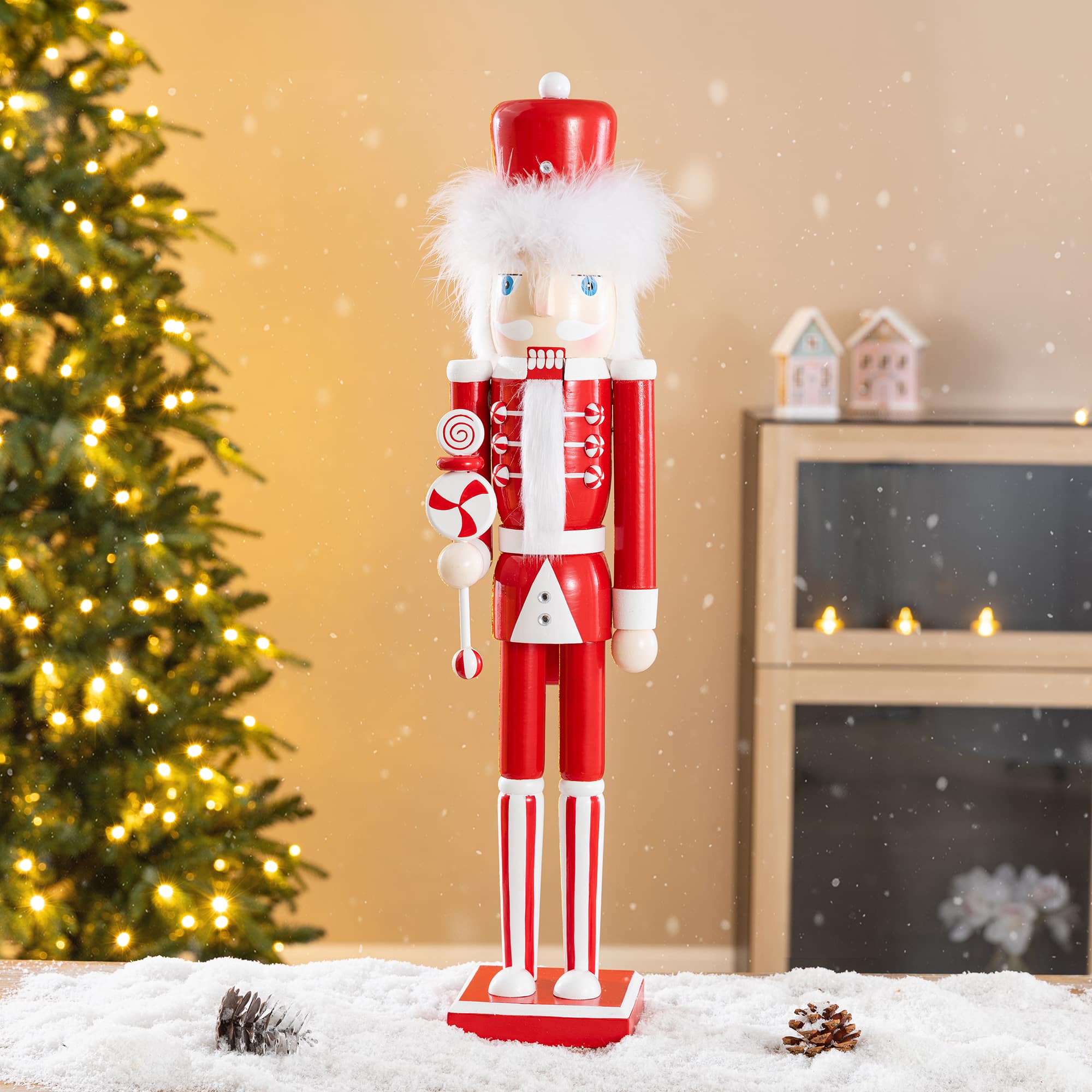 Glitzhome® 24.25" Wooden Christmas Peppermint Nutcracker