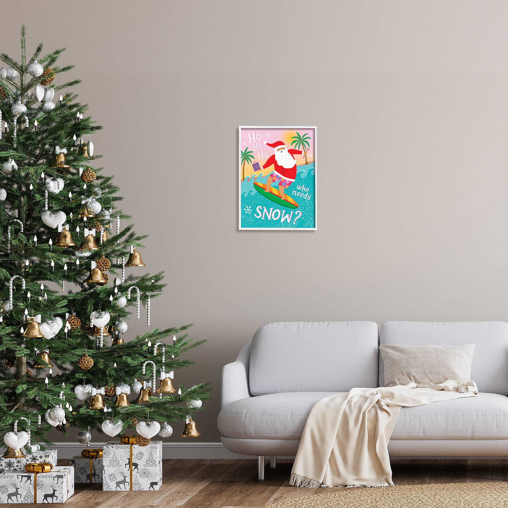 Stupell Industries Who Needs Snow Surfing Santa Framed Giclee Art