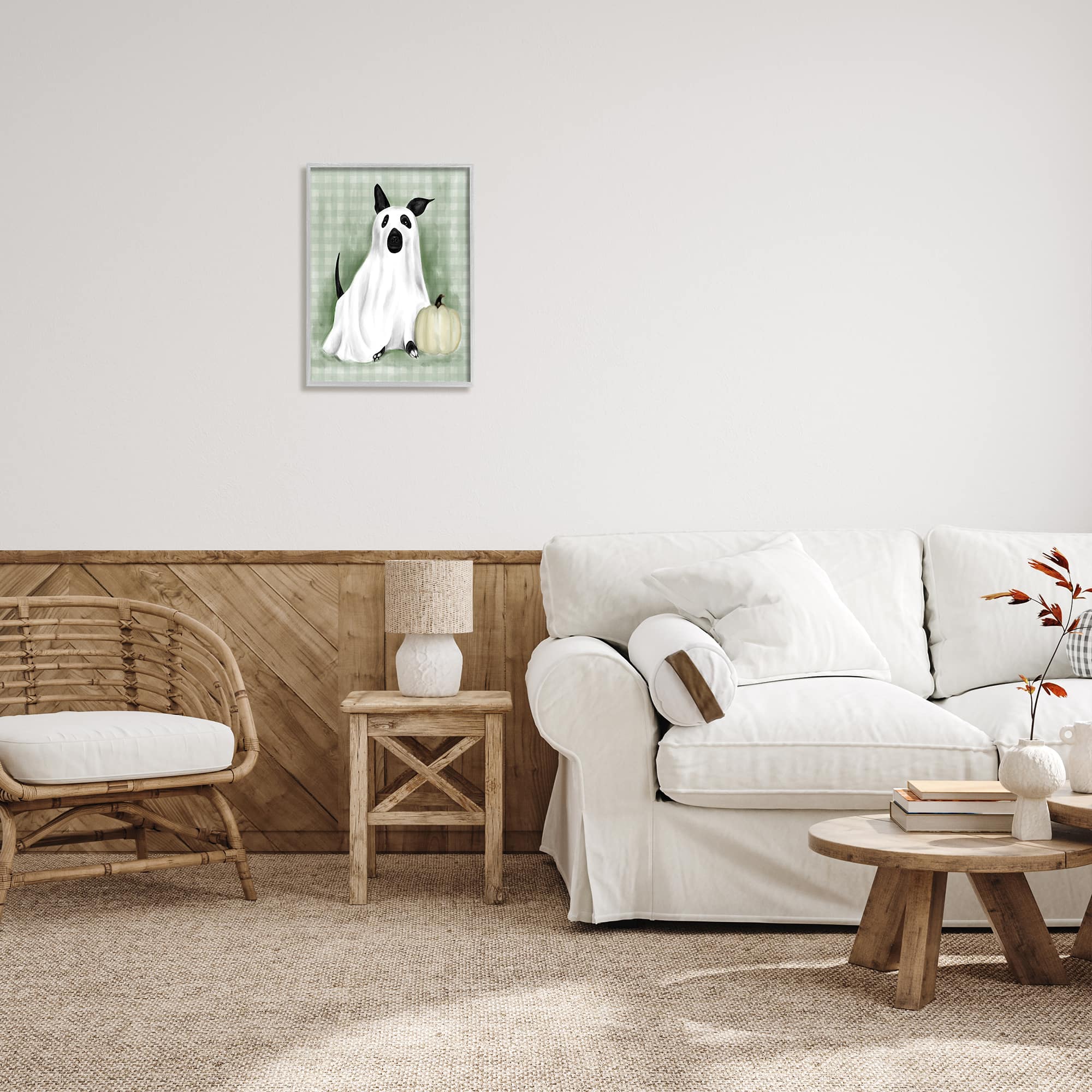 Stupell Industries Dog Ghost Halloween Costume Framed Giclee Art
