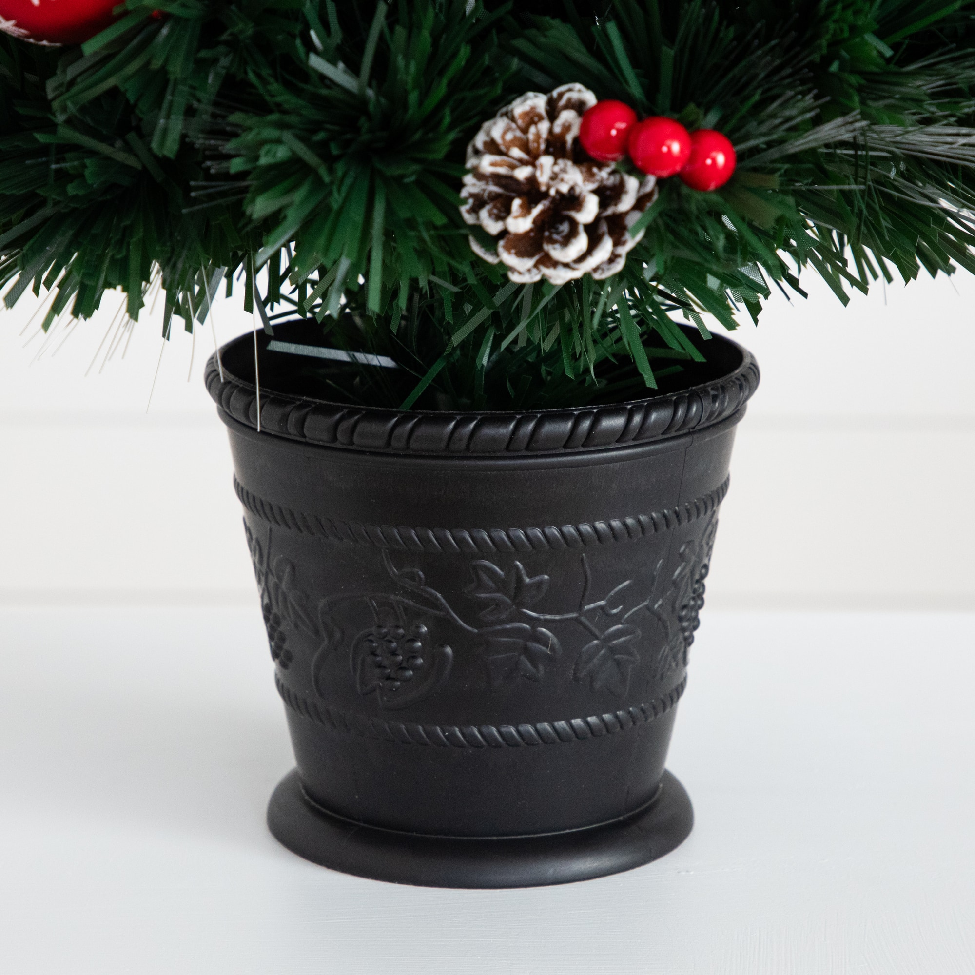 3ft. Pre-Lit Fir Artificial Christmas Tree in Planter, Clear Fiber Optic Lights