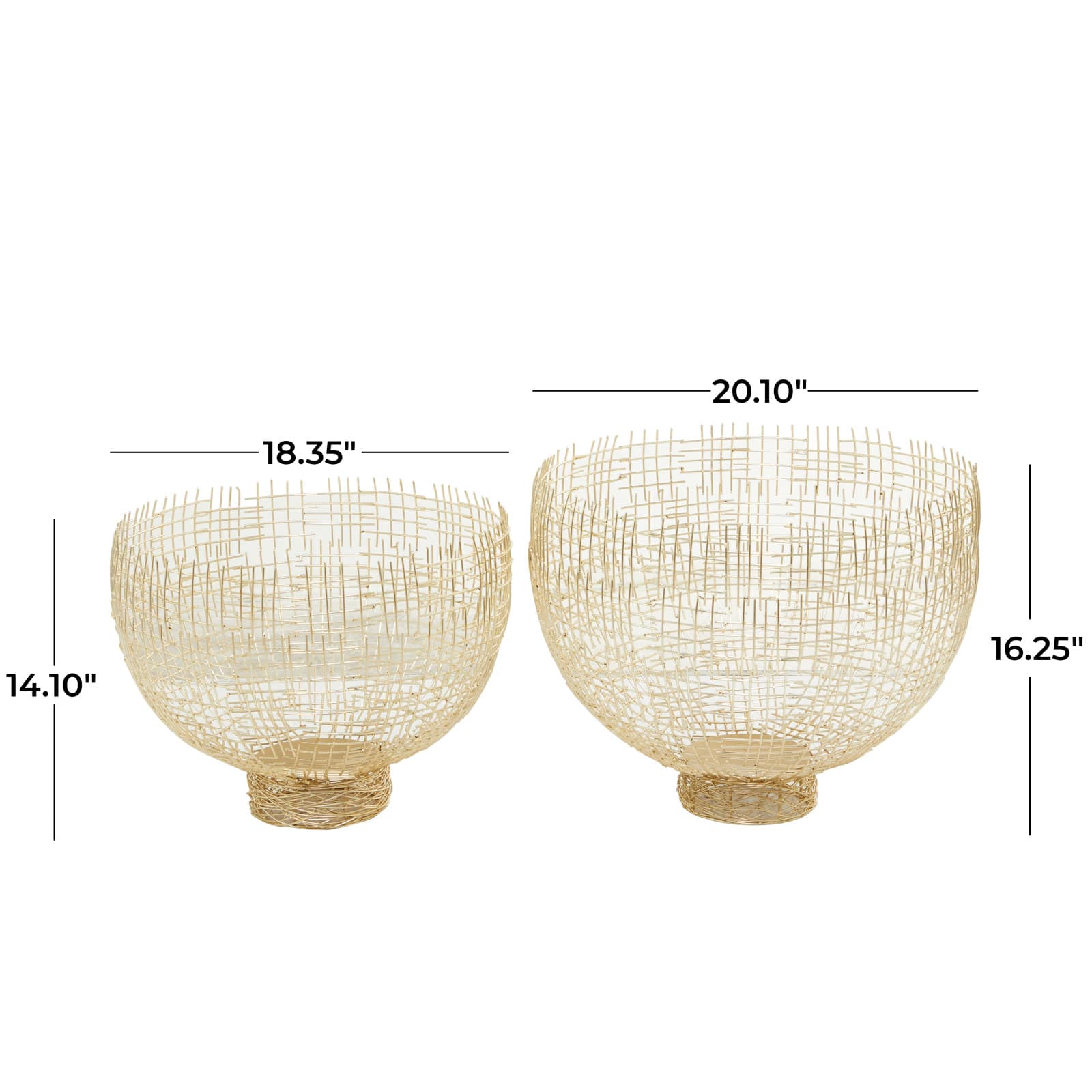 Gold Metal Cross Hatching Decorative Bowl Set