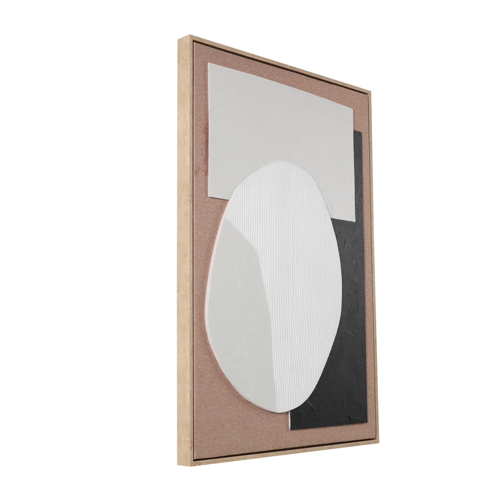 Brown Wooden Geometric Textured Home Wall Décor with Abstract Black and White Shapes and Fabric Backing