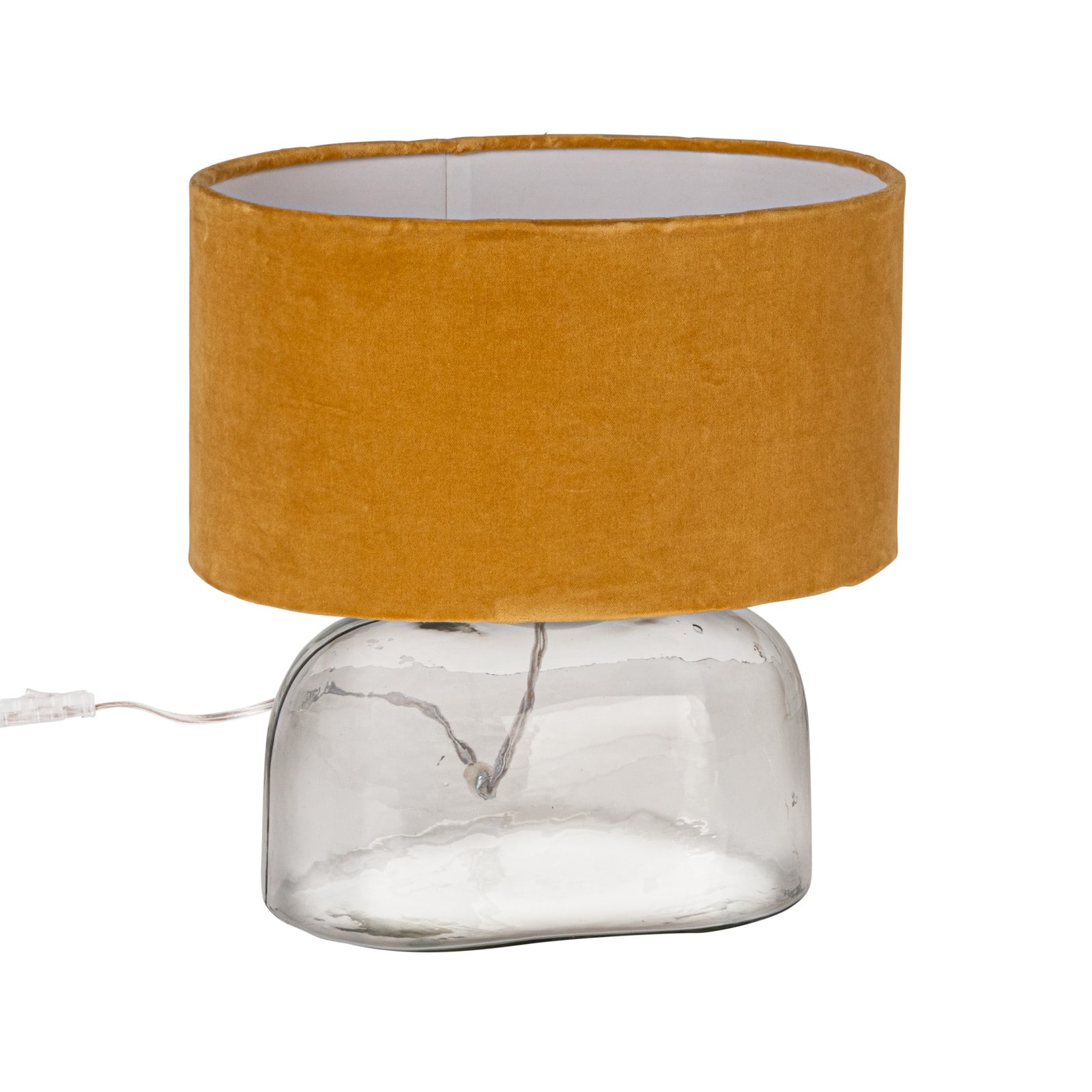 Hello Honey® 14" Modern Table Lamp with Glass Base & Mustard Yellow Velvet Shade