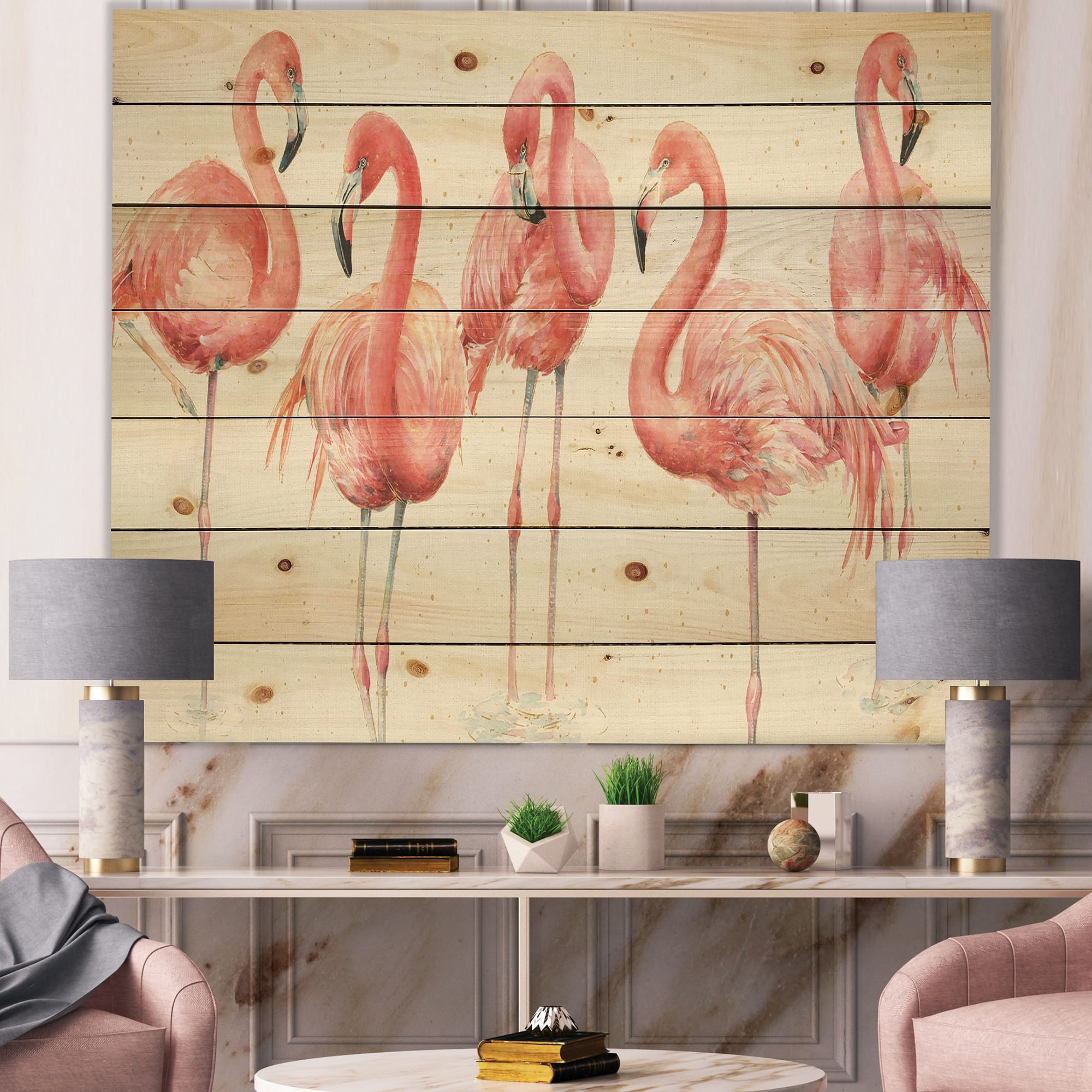 Designart - Gracefully Pink Shabby flamingo