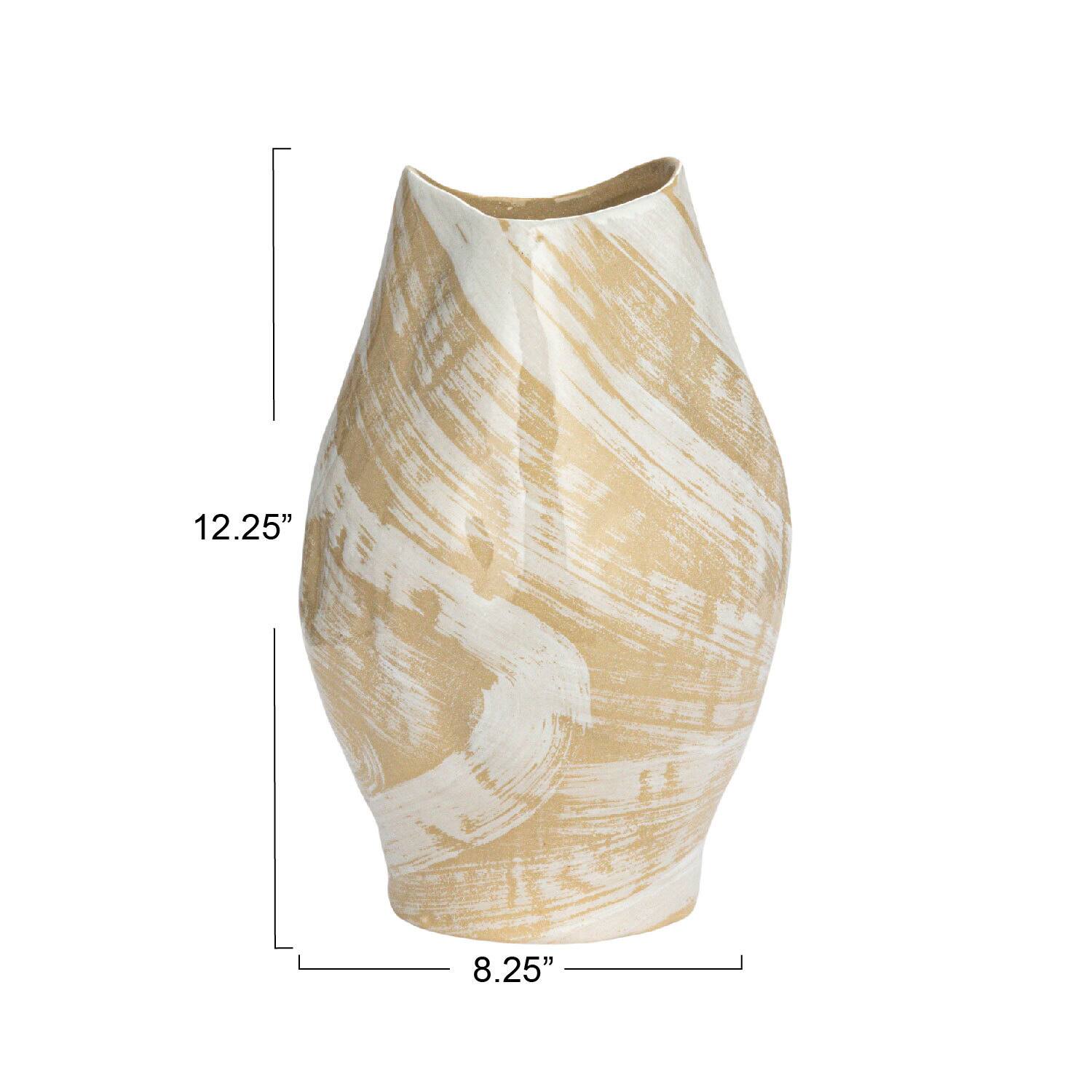 Hello Honey® 12.25" Cream & Gold with Reactive Glaze Hand Painted Stoneware Vase