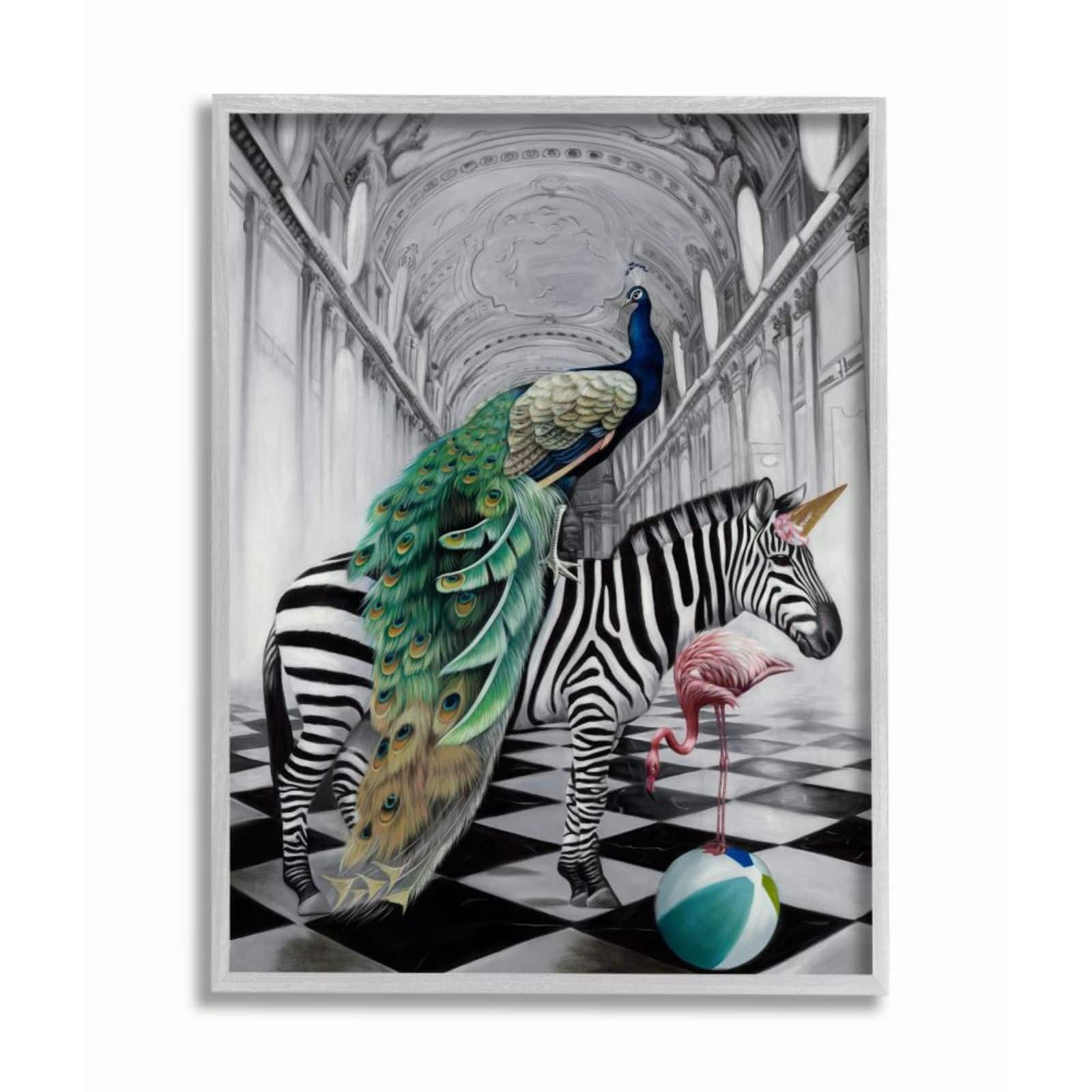 Stupell Industries Safari Animals in Classic Architecture Wall Art in Gray Frame