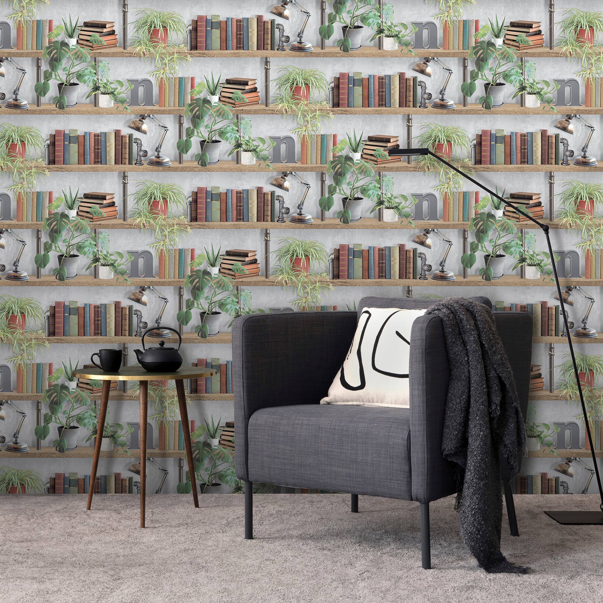 Designs Direct Industrial Book Nook Wallpaper