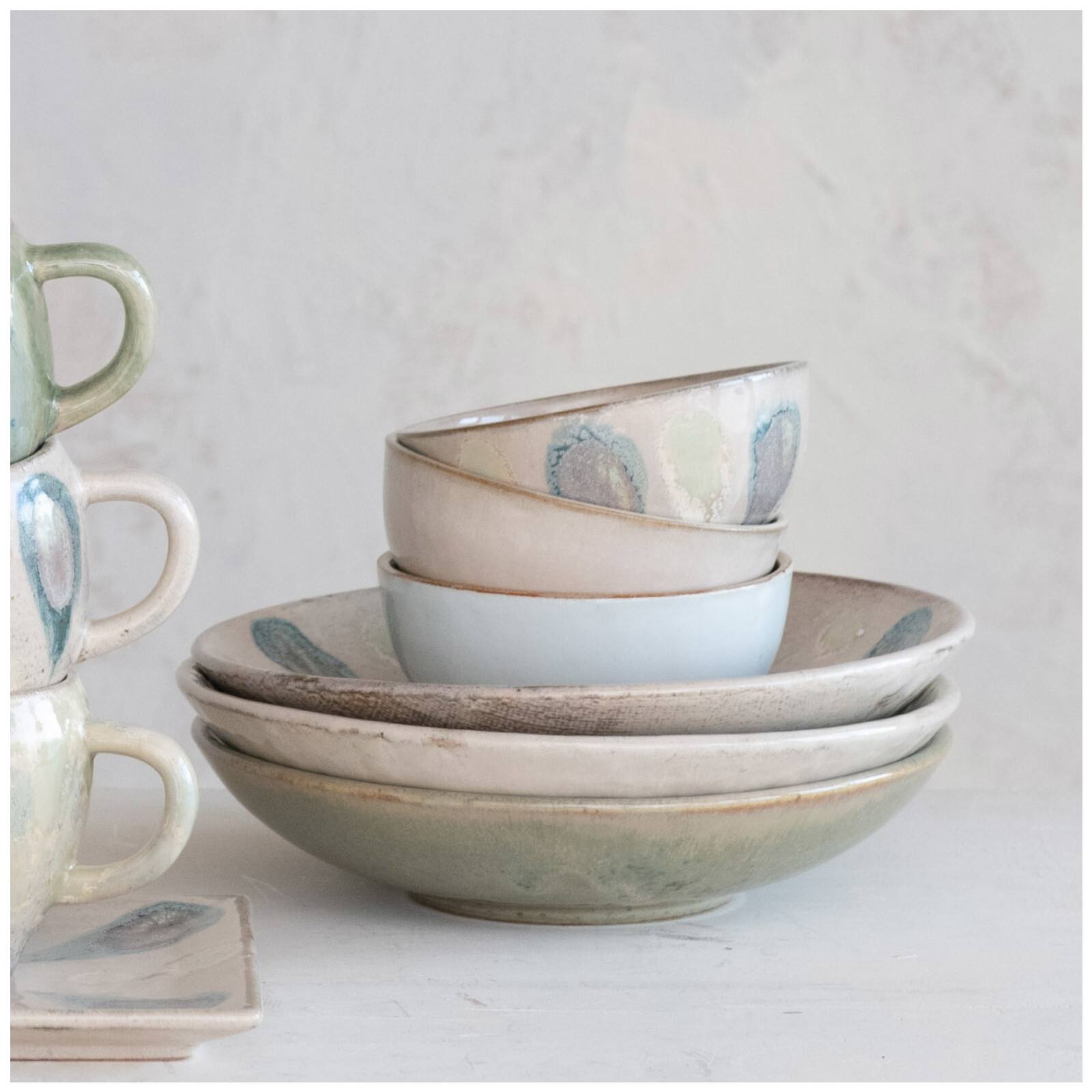 Hello Honey® 9" Geometric Harmony Stoneware Low Bowl Set