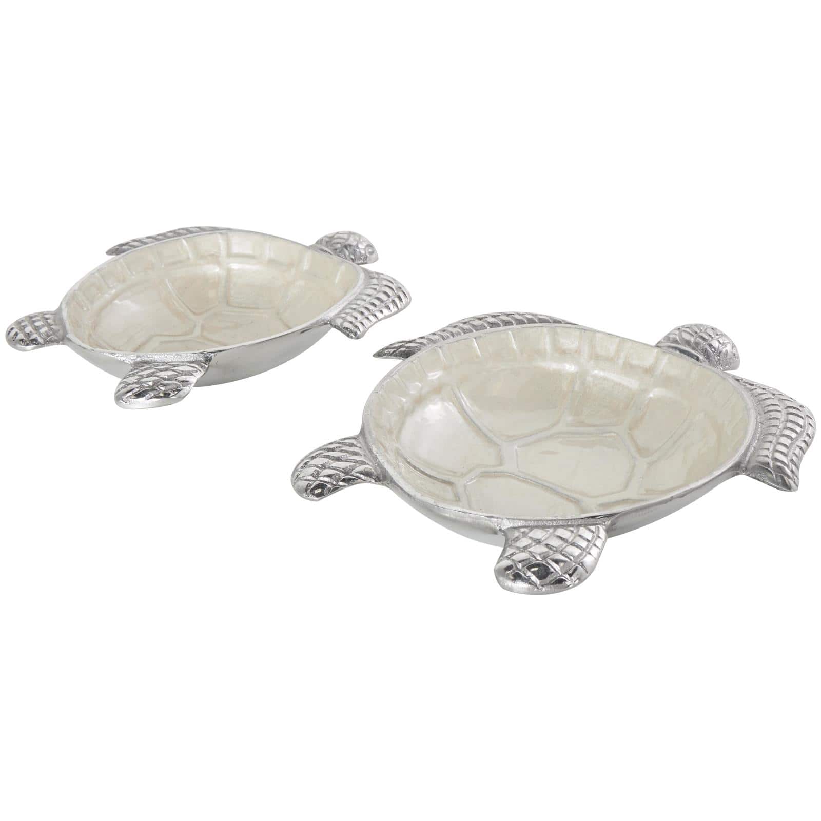 White Aluminum Metal Turtle Bowl with Silver Exterior Set