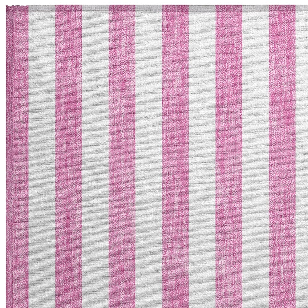 HomeRoots 30" x 20" Pink & White Striped Washable Outdoor Area Rug