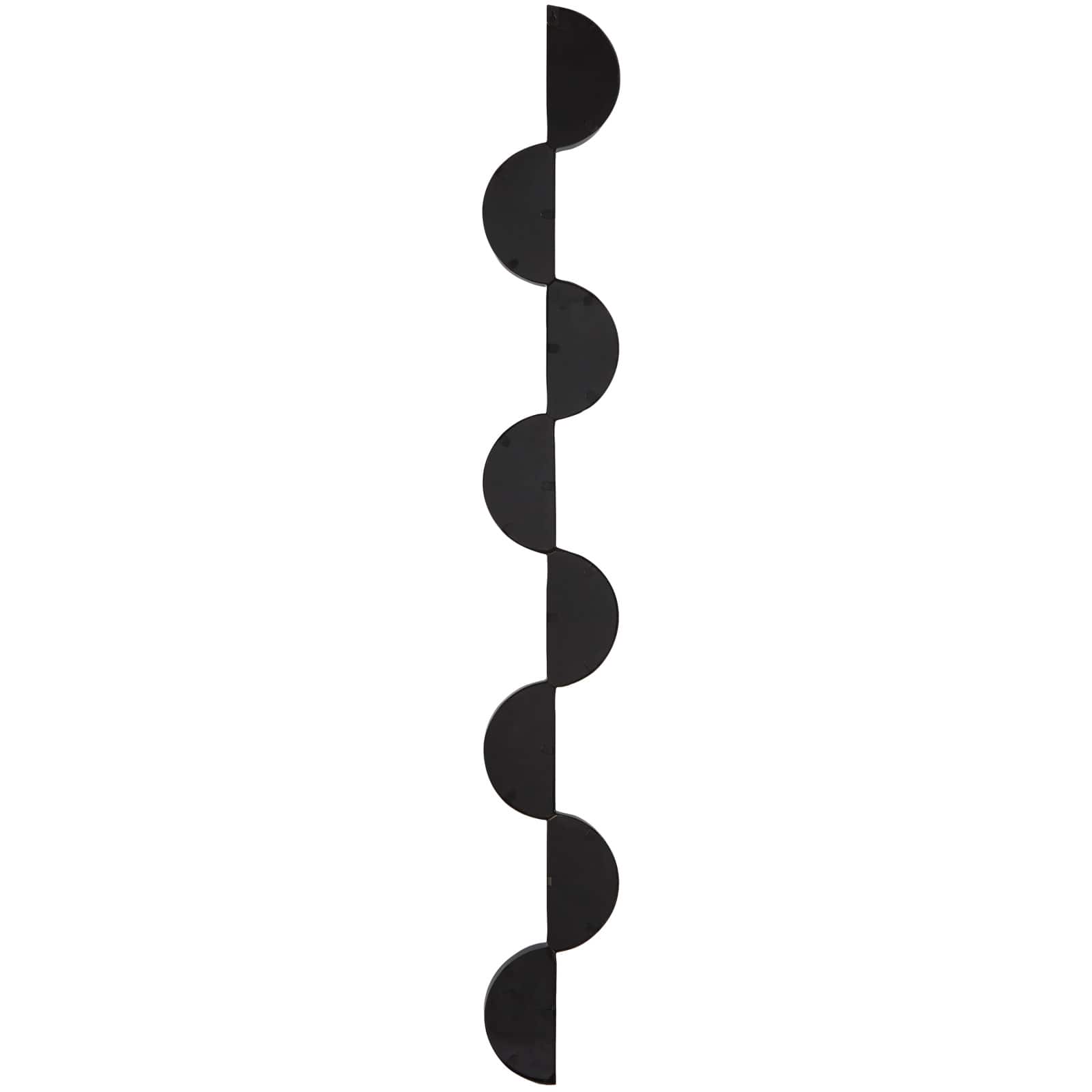 Black Wood Slim Stacked Chain 8 Layer Wall Mirror with Half Moon Pattern 7" x 1" x 59"