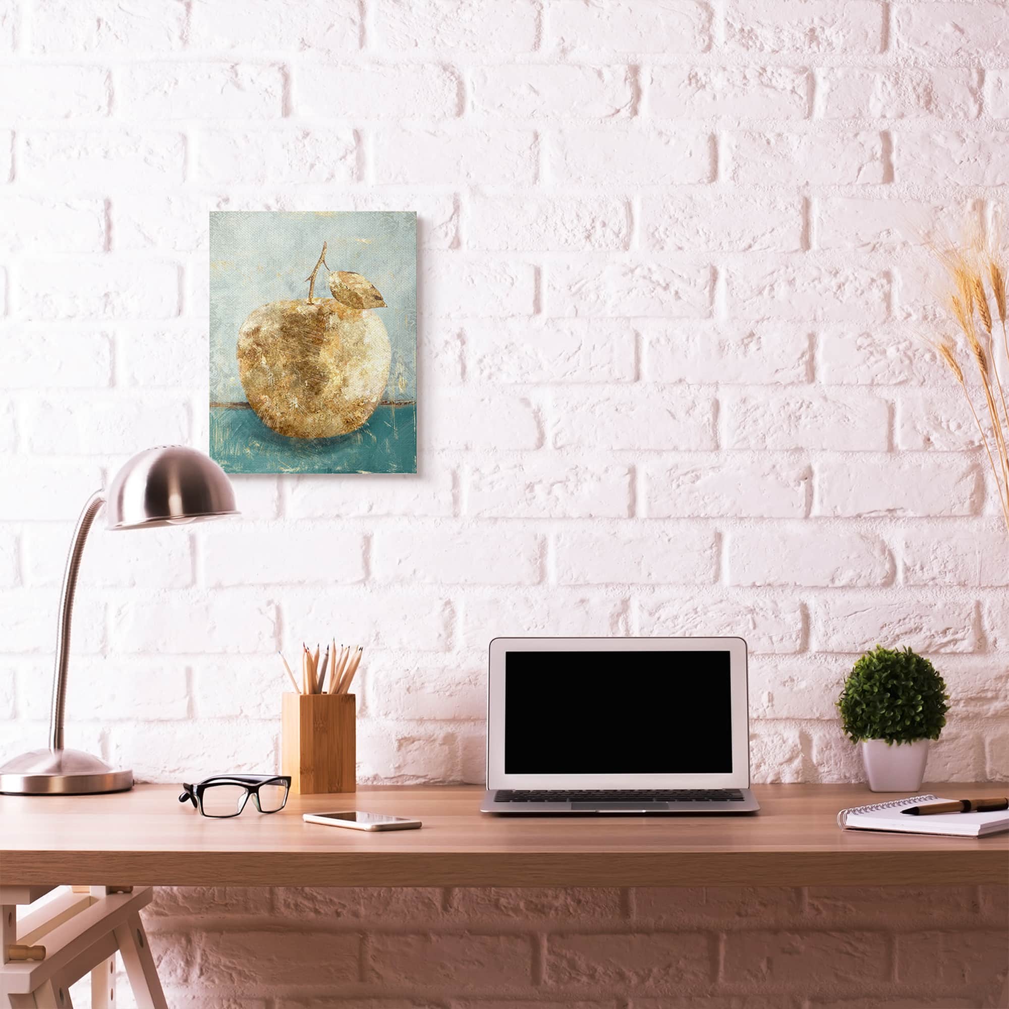 Stupell Industries Golden Apple Green Textured Food Painting Canvas Wall Art