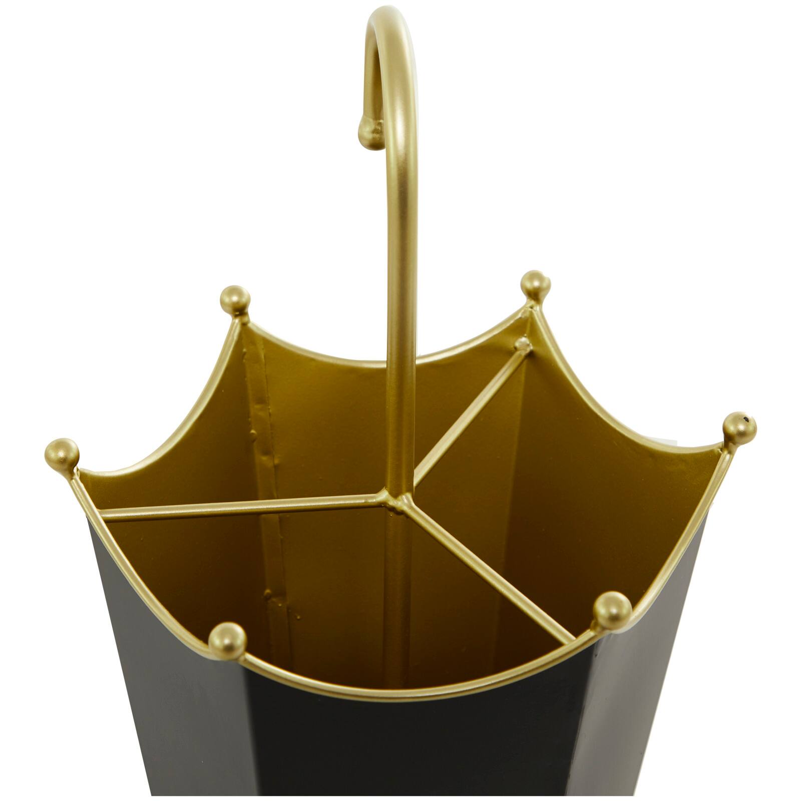 Black Metal Abstract Umbrella Stand with Gold Handle 10" x 9" x 27"