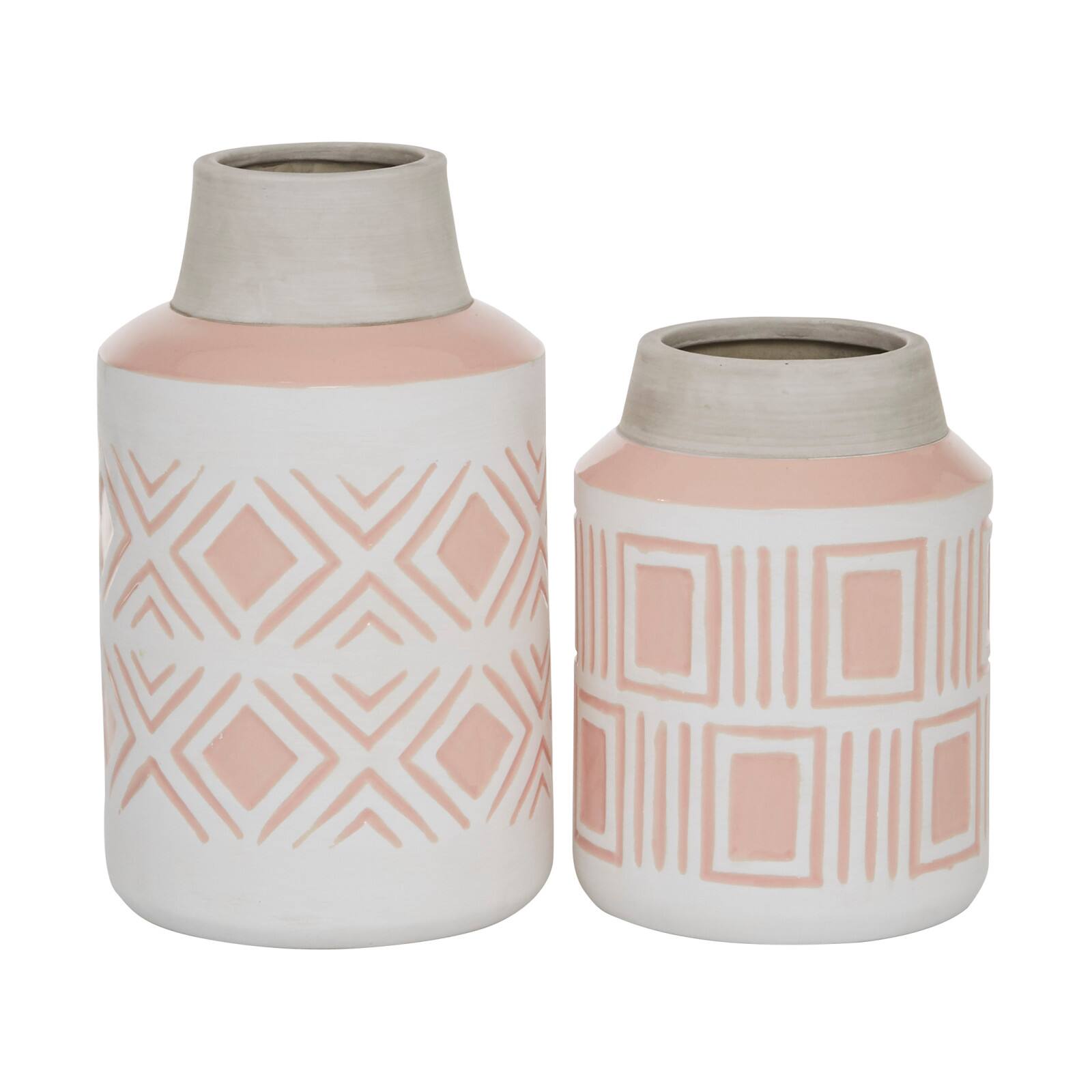Set of 2 White Stoneware Farmhouse Vase, 7.5", 9.75"