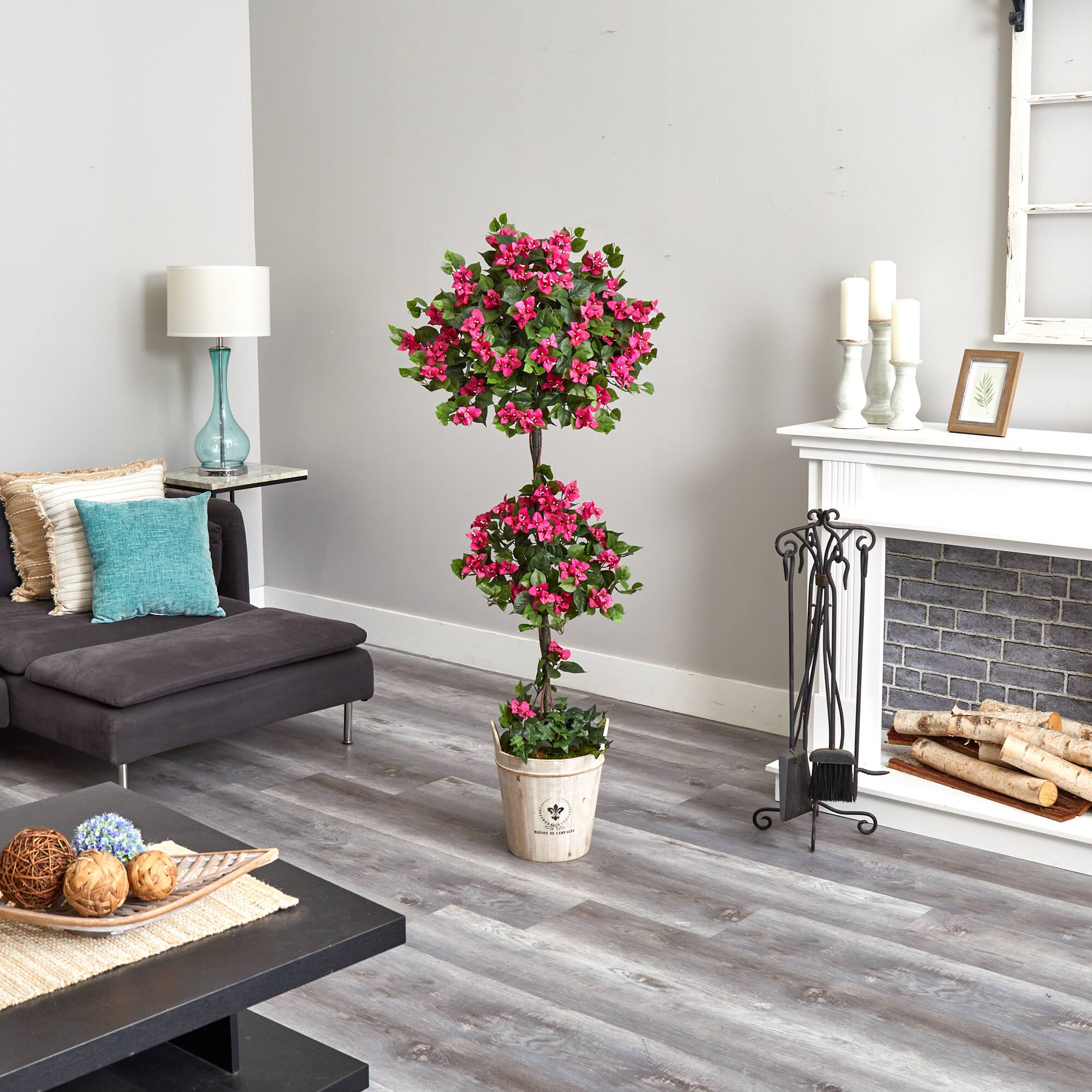 5.5ft. Pink Bougainvillea Topiary Tree with European Barrel Planter