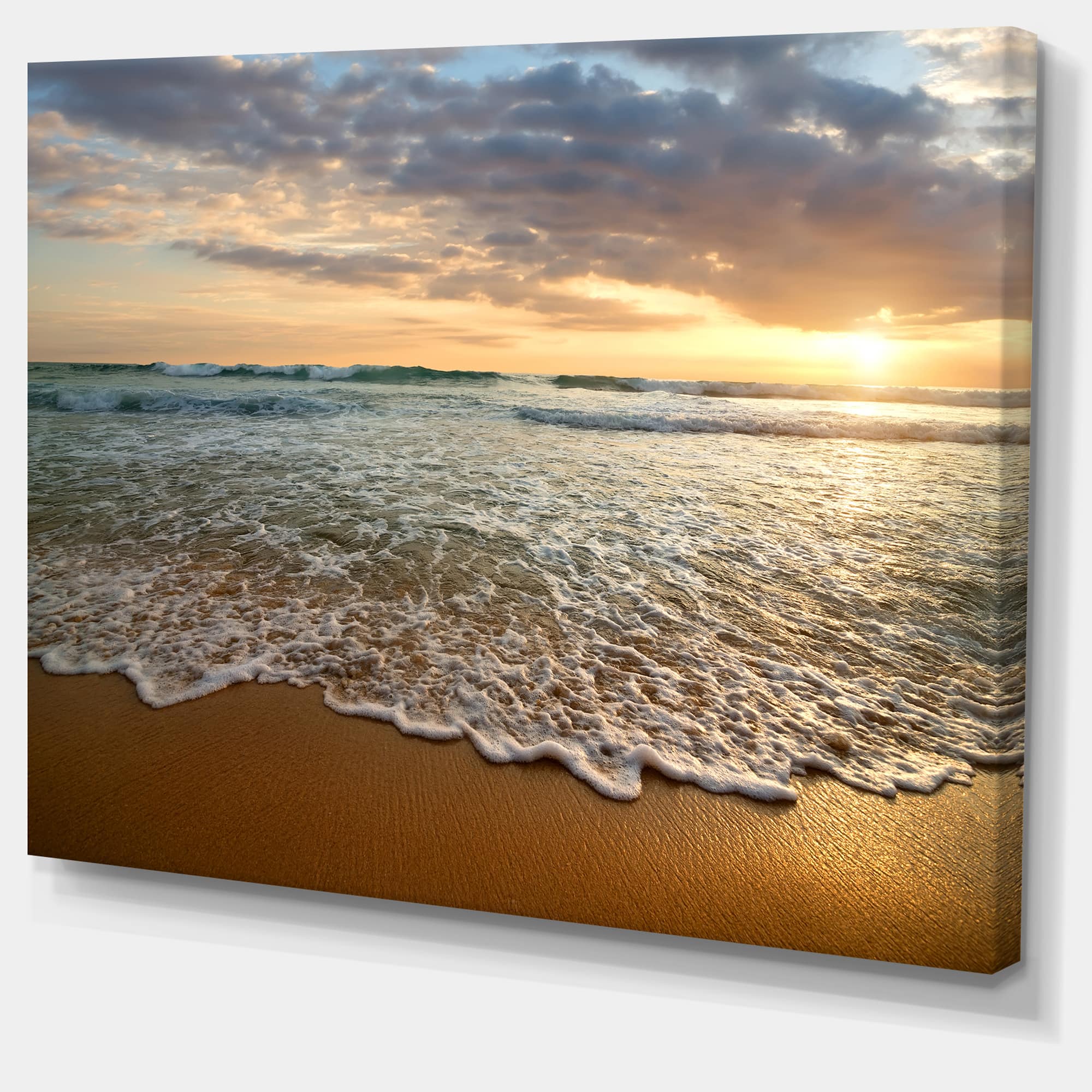 Designart - Bright Cloudy Sunset in Calm Ocean - Seashore Canvas Art Print
