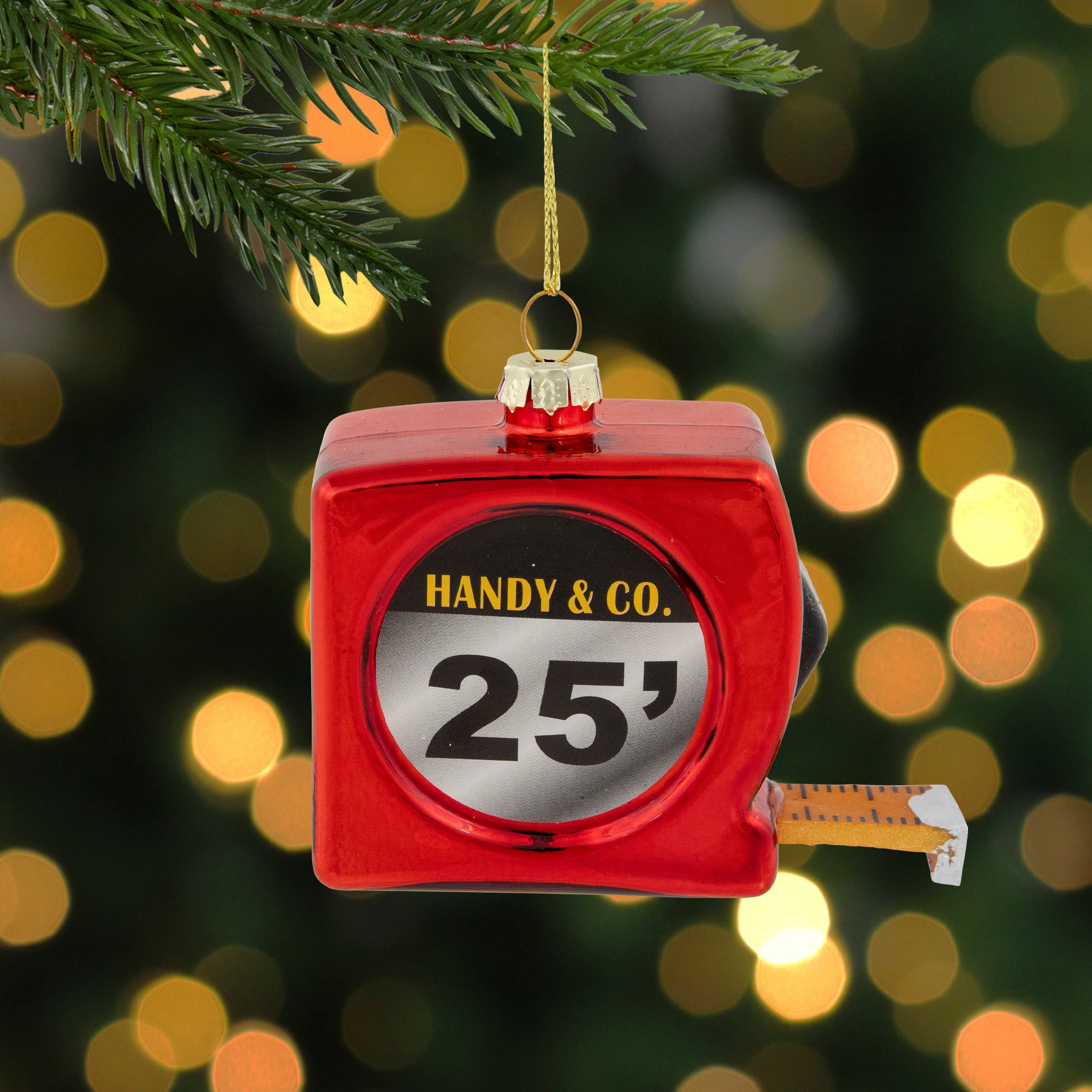 3.25" Red Measuring Tape Glass Christmas Ornament