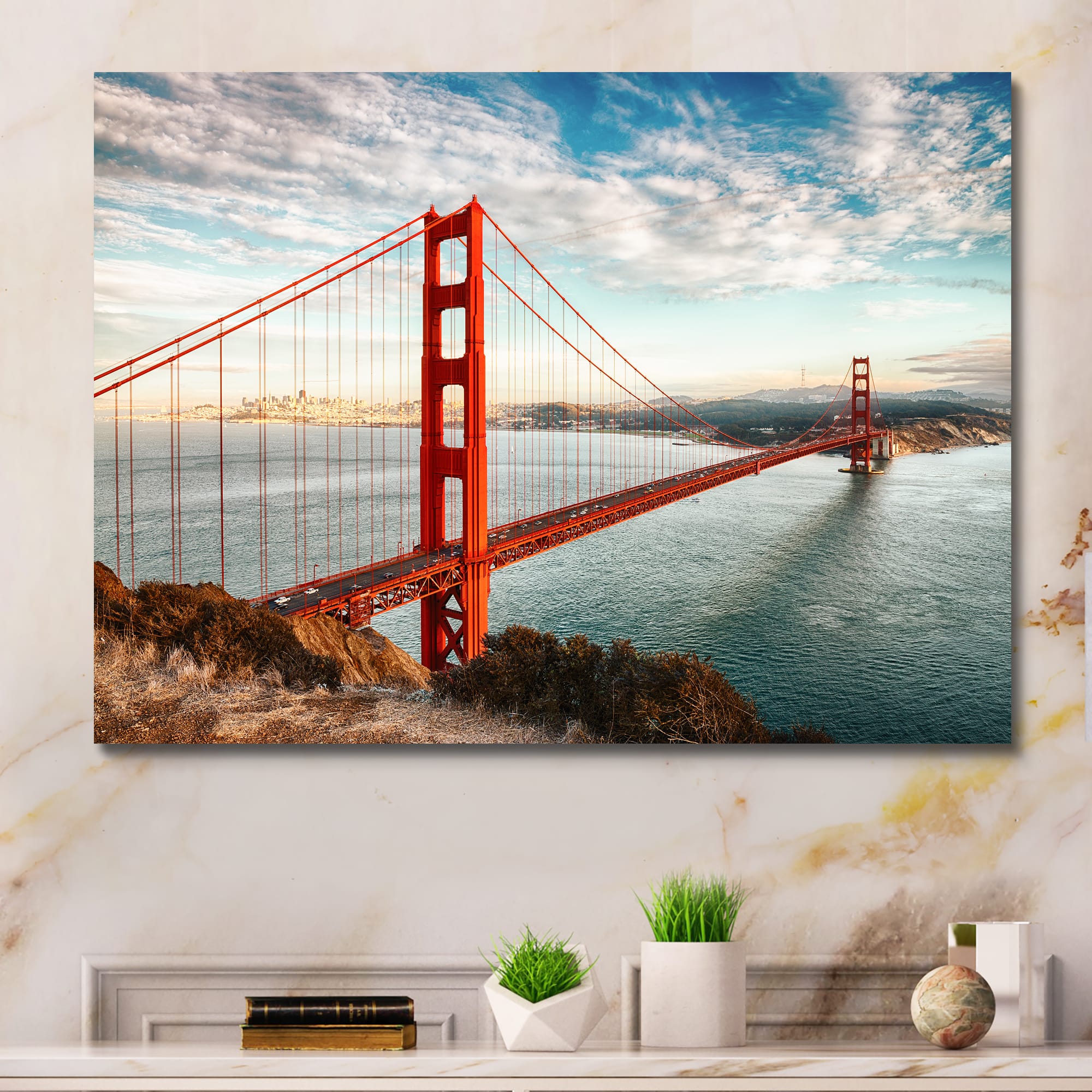 Designart - Golden Gate Bridge in San Francisco - Large Sea Bridge Canvas Art Print
