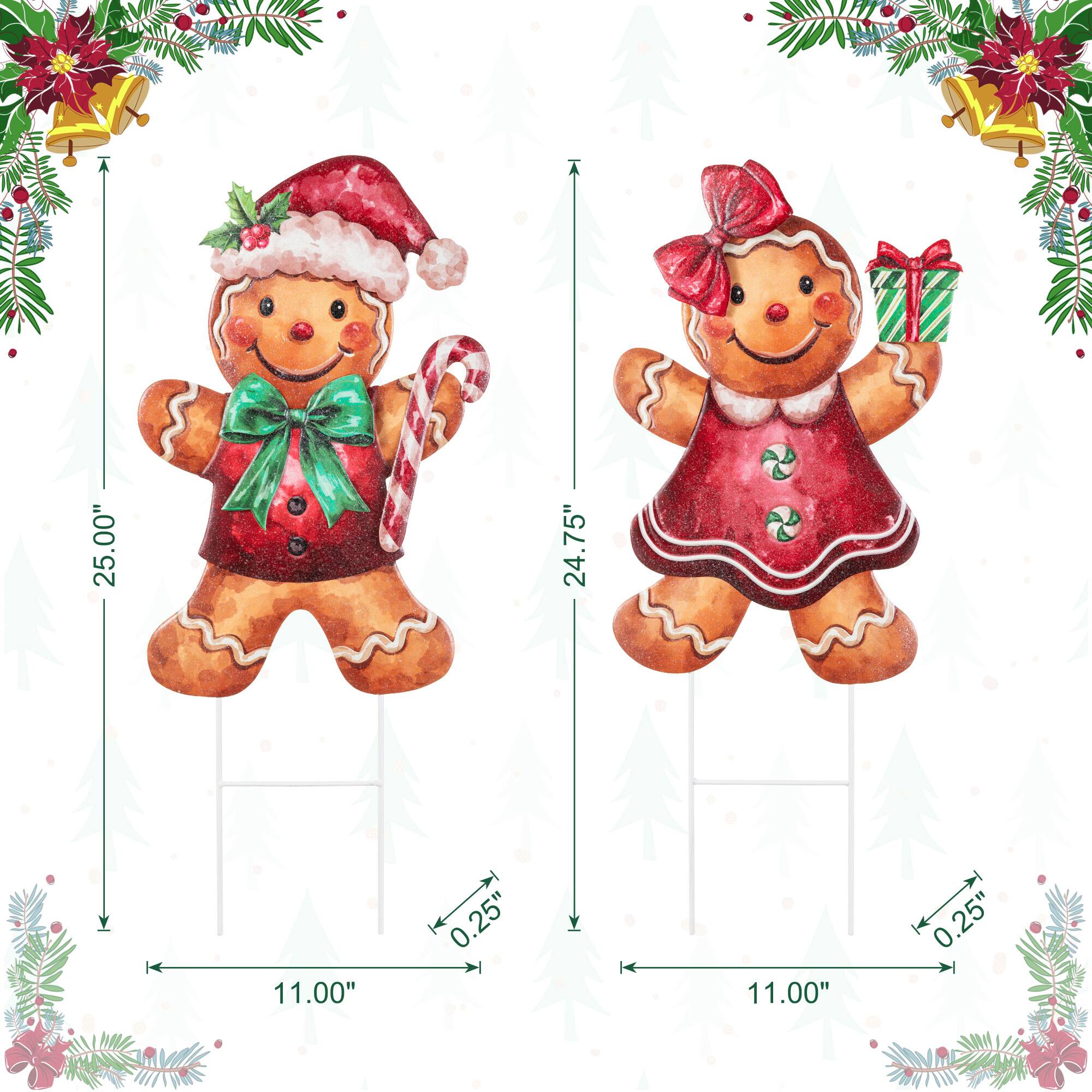 Glitzhome® Set of 2 Christmas Metal Gingerbread Boy and Girl Yard Stake