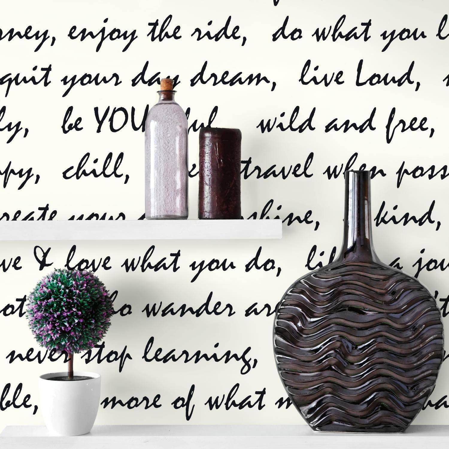 RoomMates Black Dream Big Script Peel & Stick Wallpaper