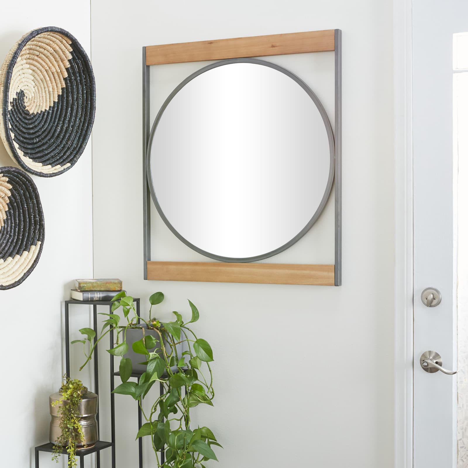 Brown Iron Industrial Wall Mirror, 34" x 30" x 1"