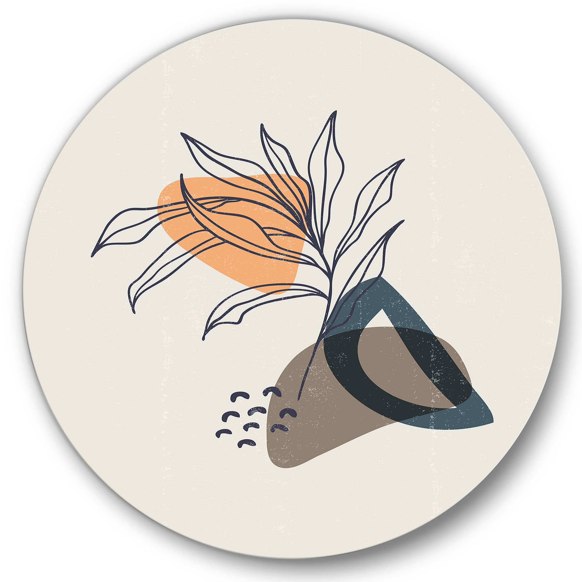 Designart - Vintage Plant With Minimalist Shapes I - Modern Metal Circle Wall Art