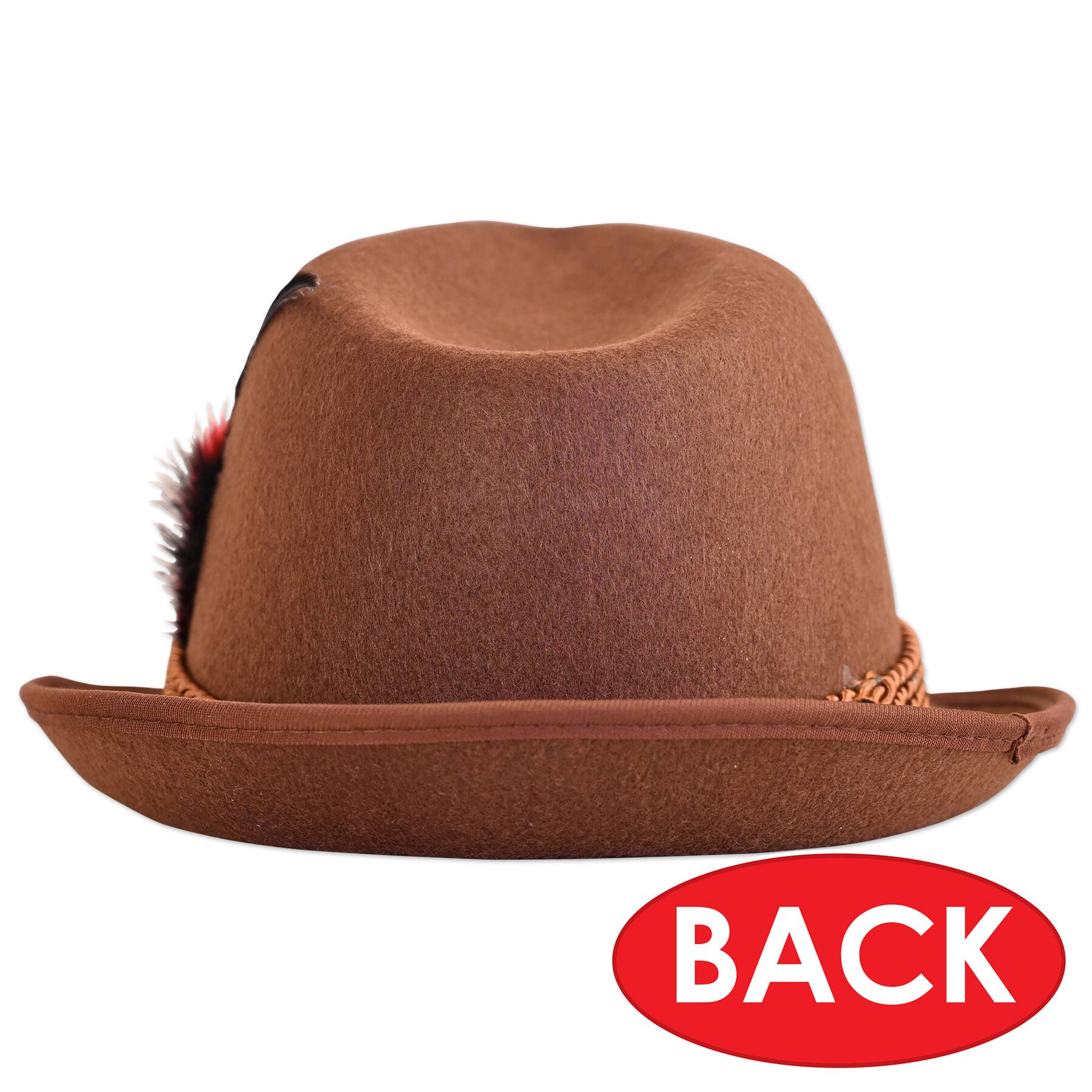 Beistle Brown with Red & Black Feathers Alpine Hat