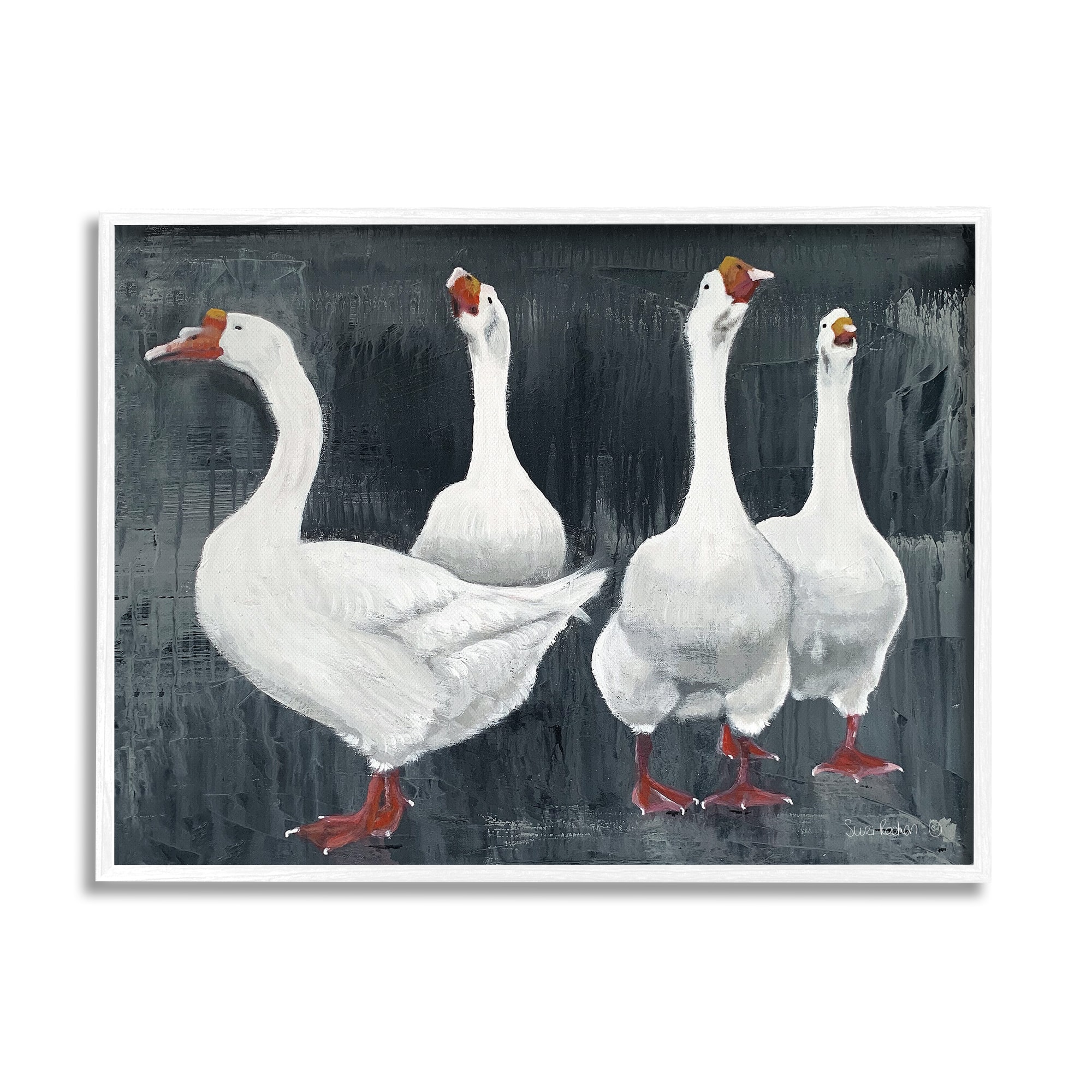 Stupell Industries Gaggle of White Geese Vintage Farm Bird Animals Framed Wall Art