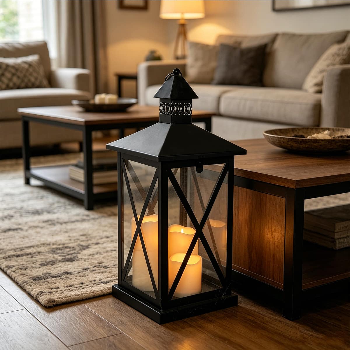 19" Black Lantern with 3 LED Candles by Ashland®