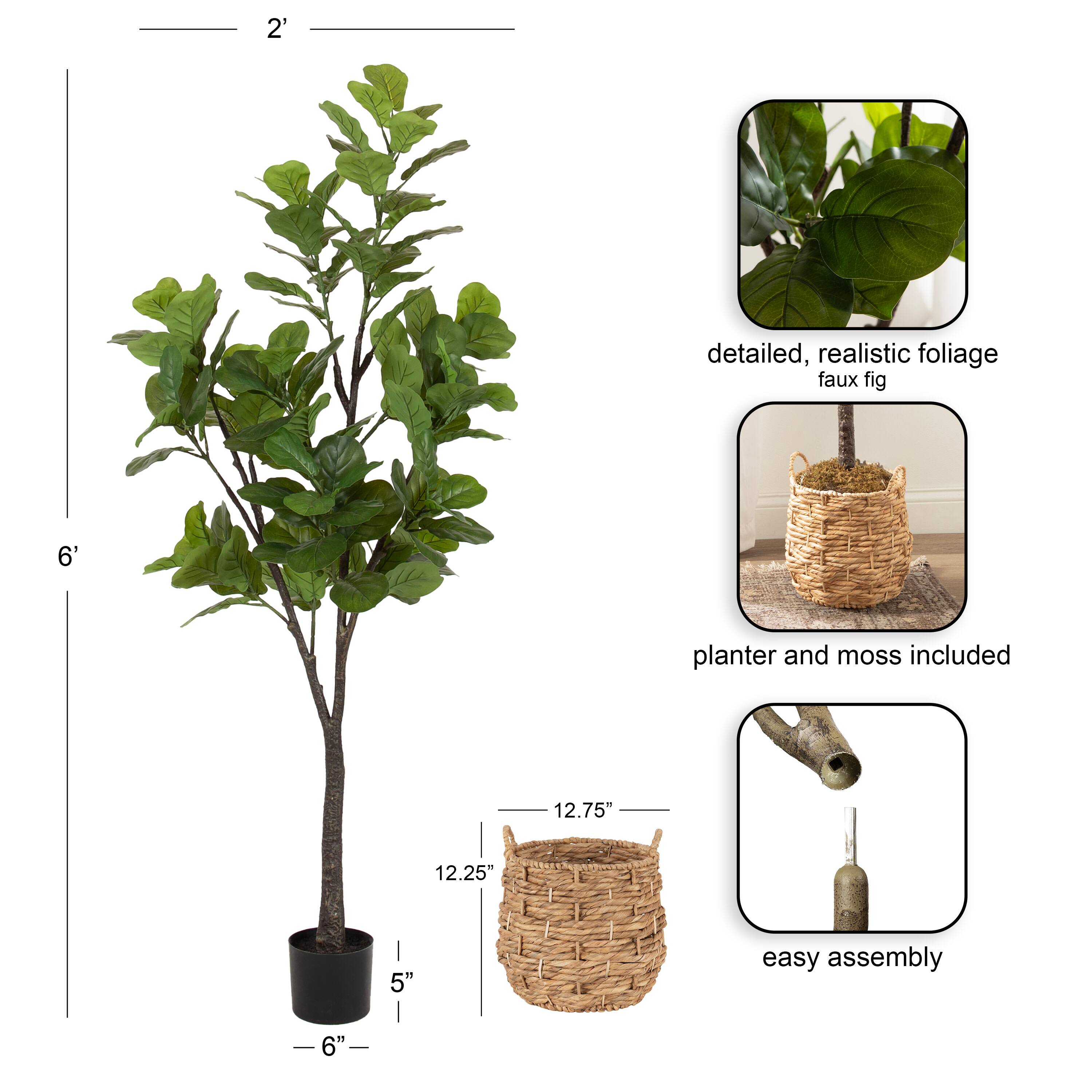 Kate and Laurel 6ft. Fidmont Faux Fiddle Fig Tree with Natural Planter